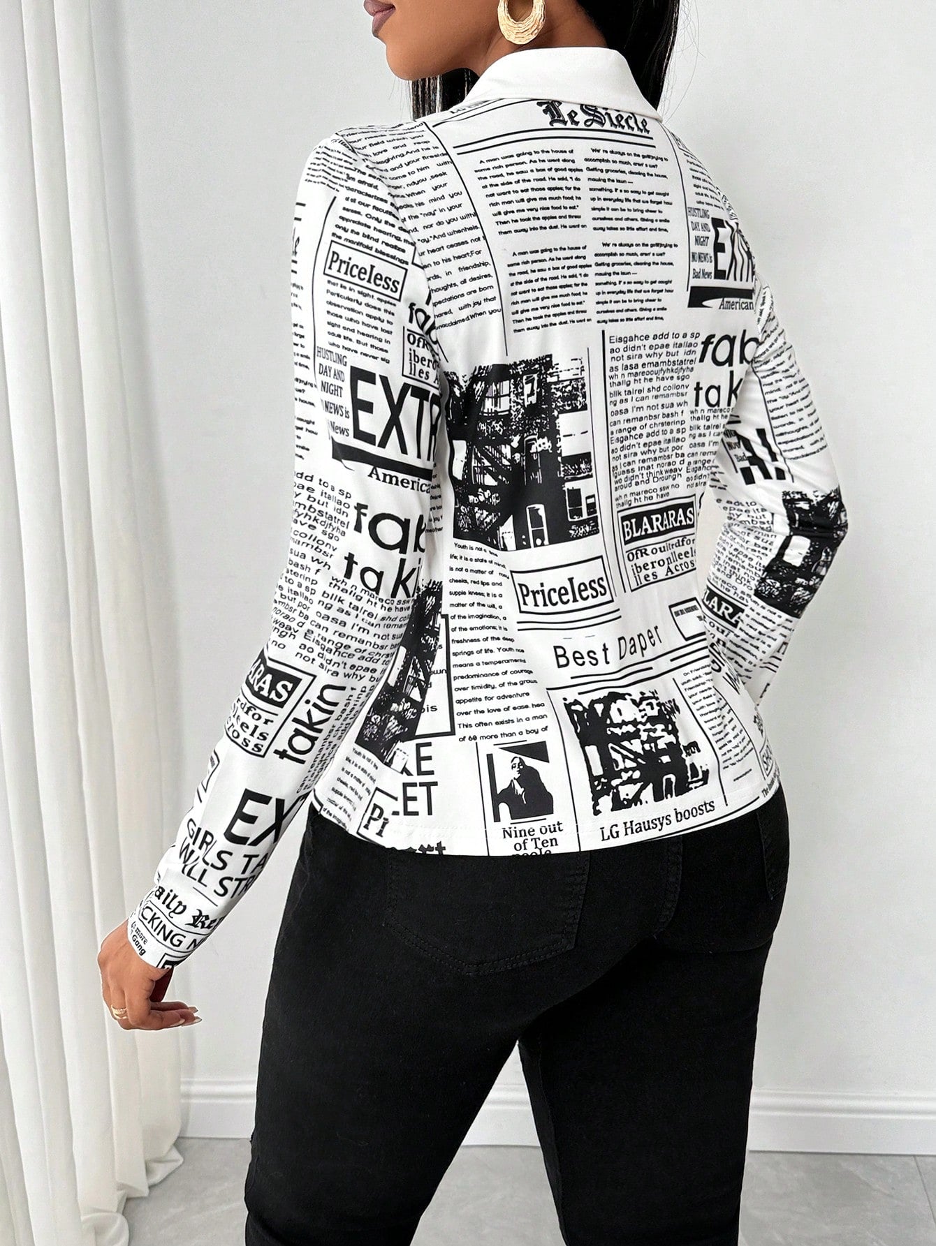 Slayr Women's Autumn Slogan Print Long Sleeve Single Breasted Casual Shirt,Long Sleeve Tops