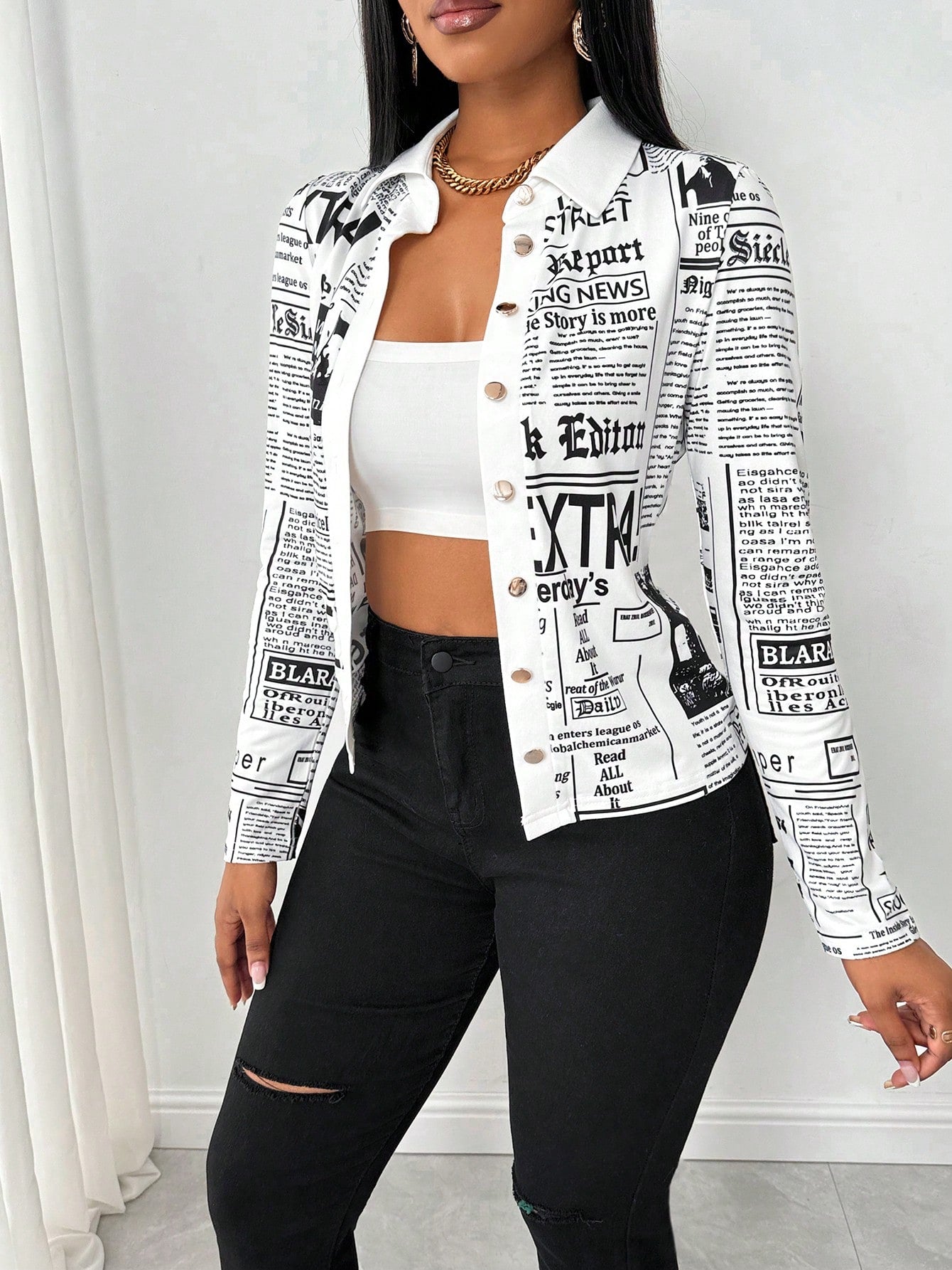 Slayr Women's Autumn Slogan Print Long Sleeve Single Breasted Casual Shirt,Long Sleeve Tops