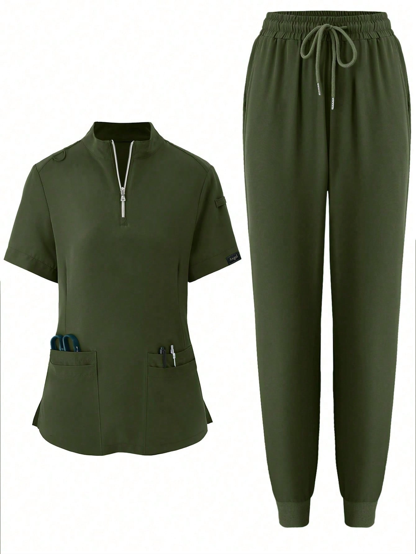 Women's Elastic Jogging Scrub  Uniform, Breathable Anti-Static Pocket Coat & Pants Set