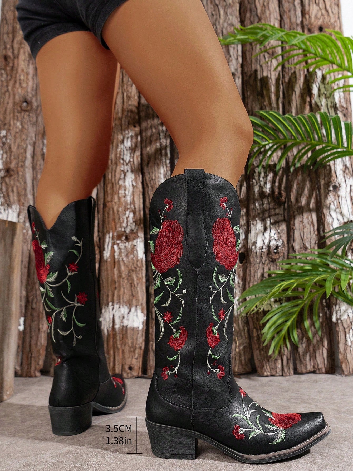 Women's Fashion Embroidered Platform Slip-On Boots, Solid Color Versatile Pattern, Trendy