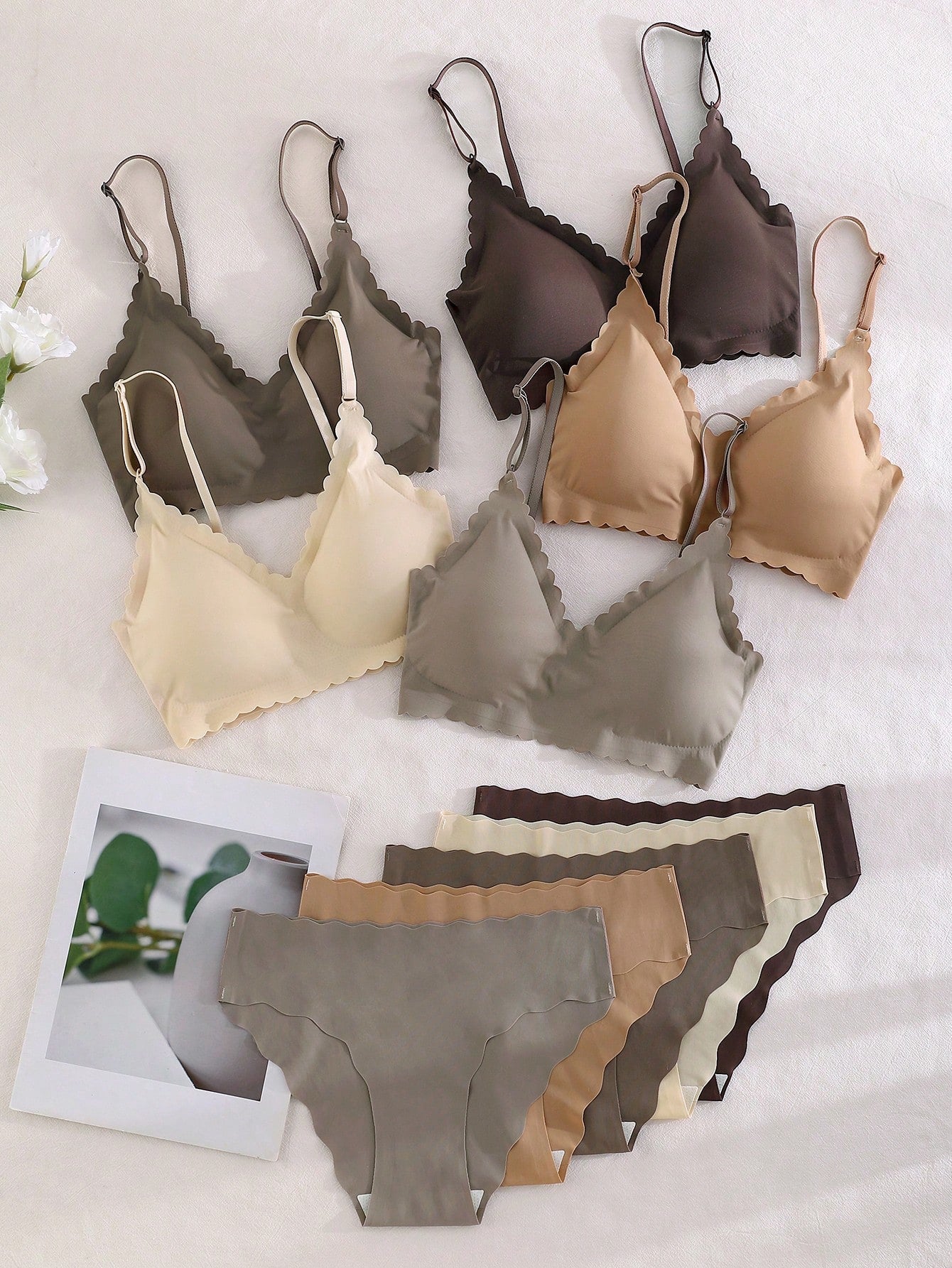 10pcs/Set Comfortable Seamless Wave Rim Underwear Set