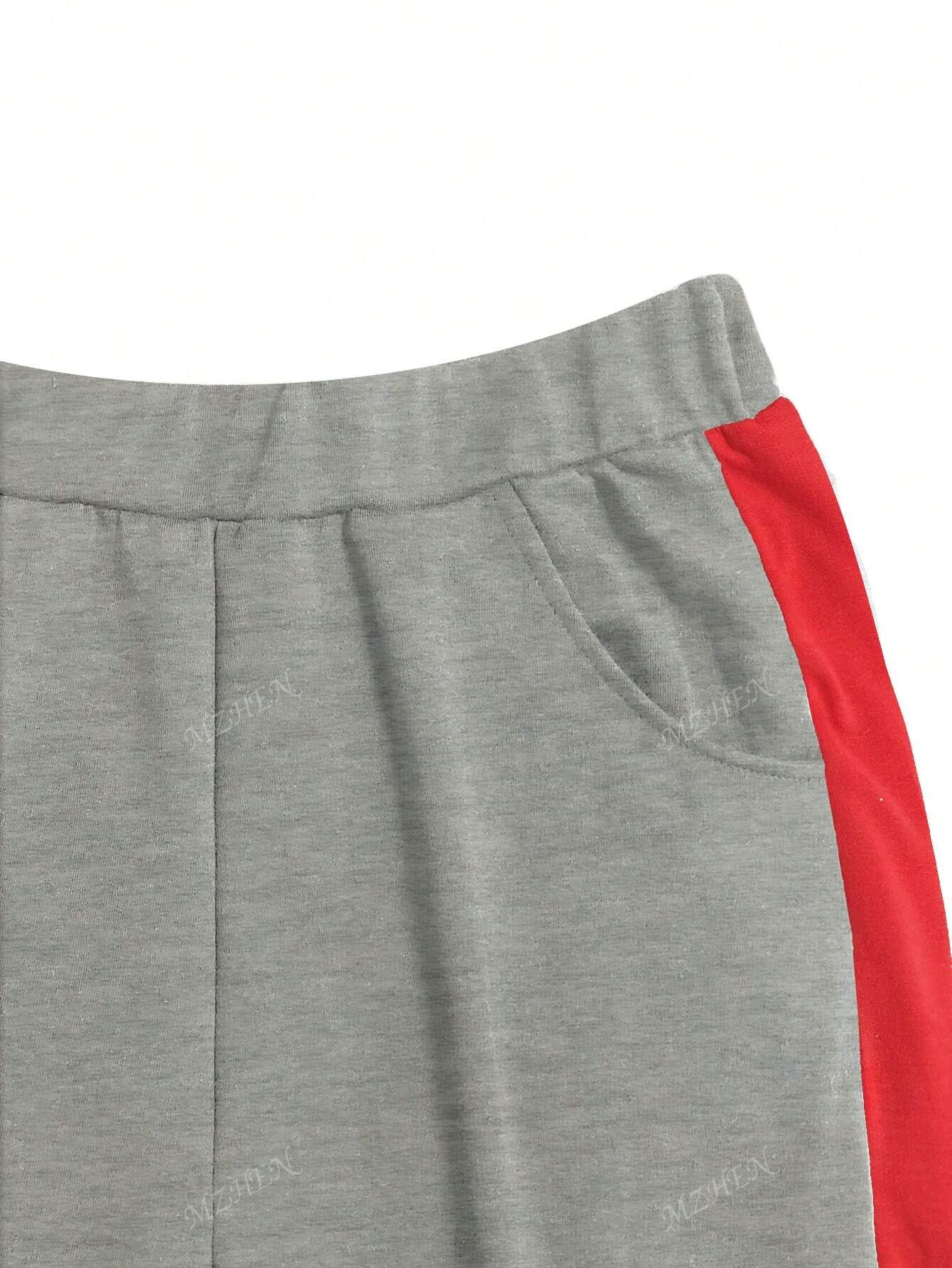 2pcs/Set Women Casual Color Block Hooded Zip-Up Sweatshirt And Pants Athletic Sportswear, Autumn