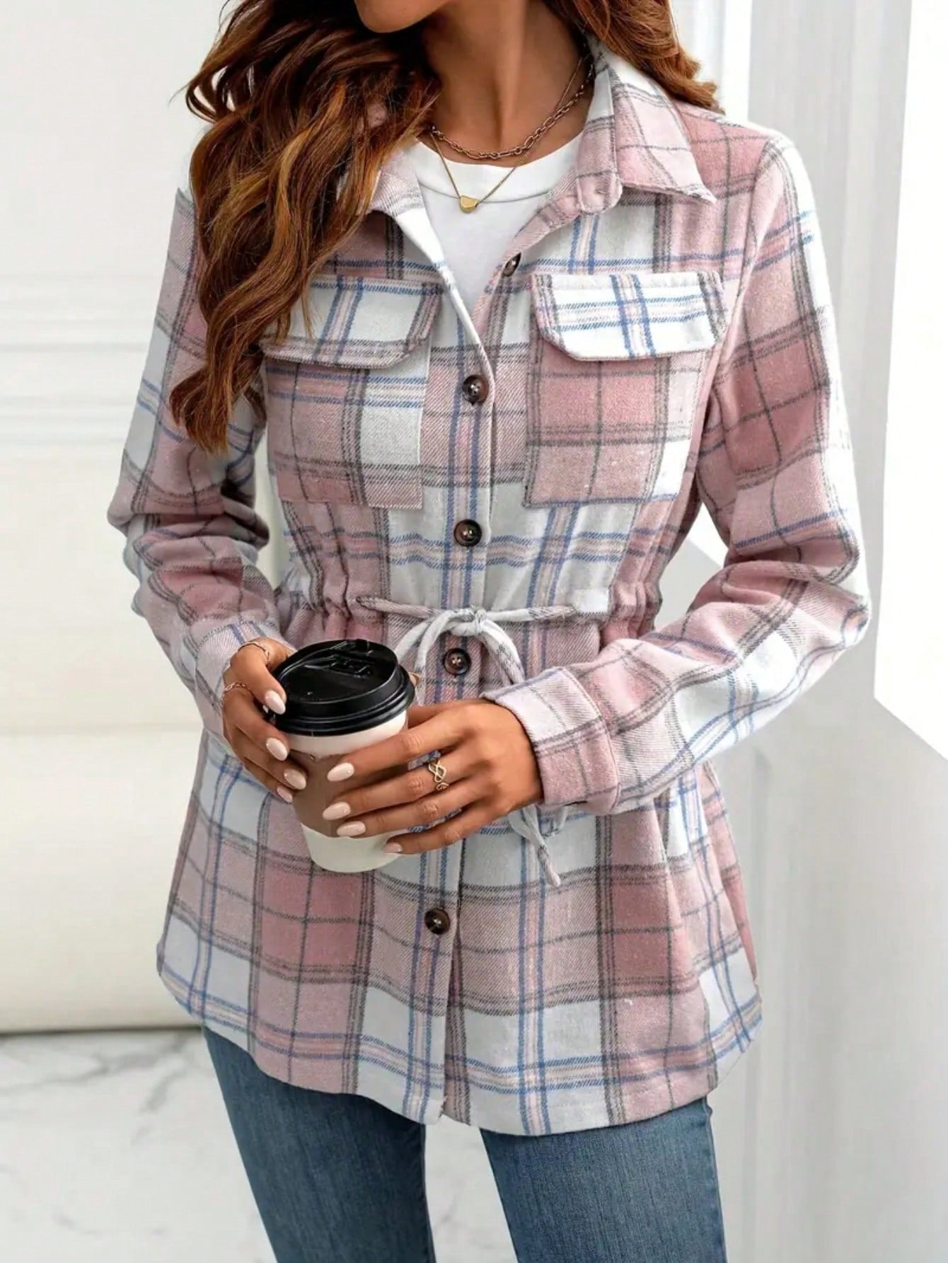 Women's Casual Vintage Plaid Front Button Down Loose Blouse, Autumn,Long Sleeve Tops