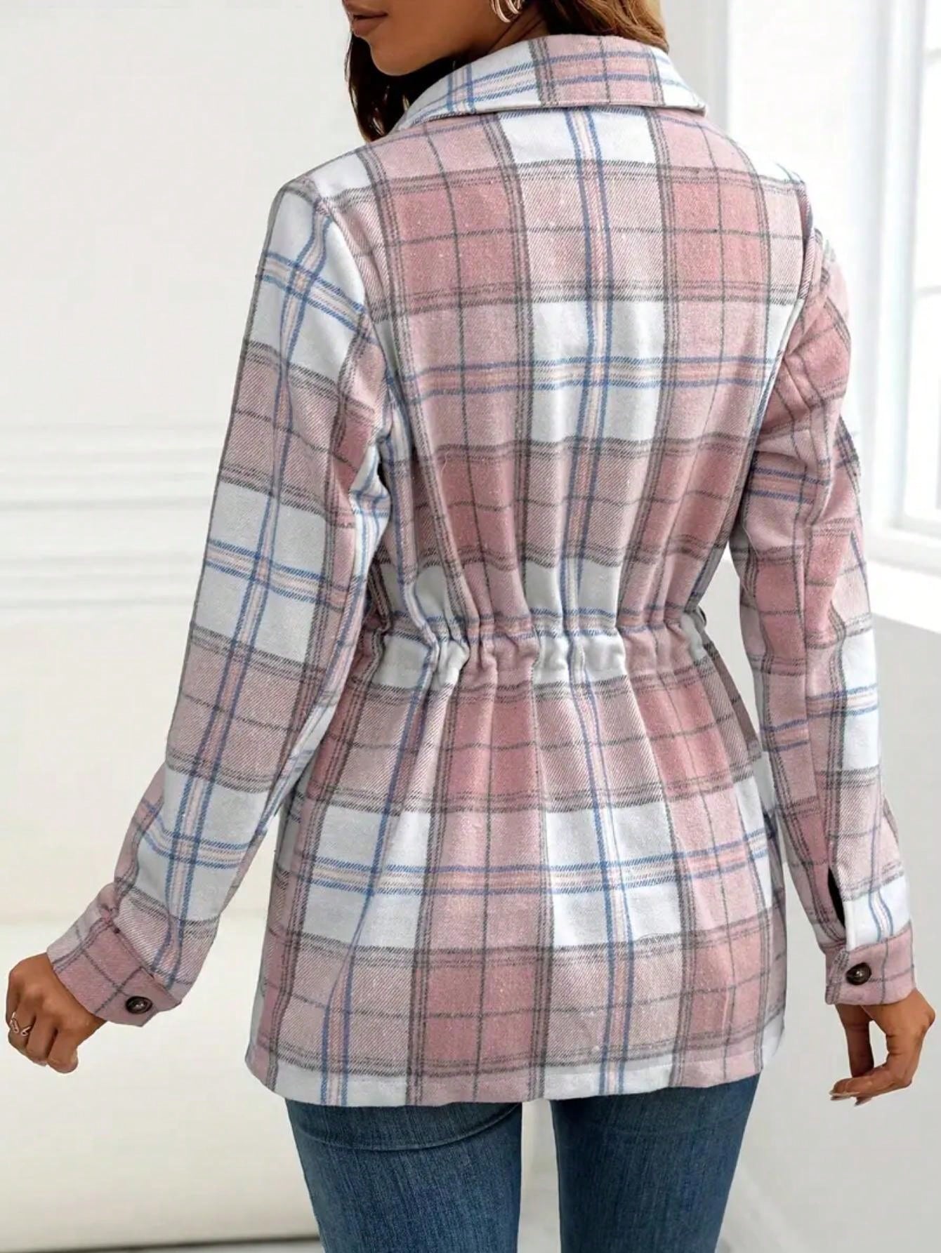 Women's Casual Vintage Plaid Front Button Down Loose Blouse, Autumn,Long Sleeve Tops