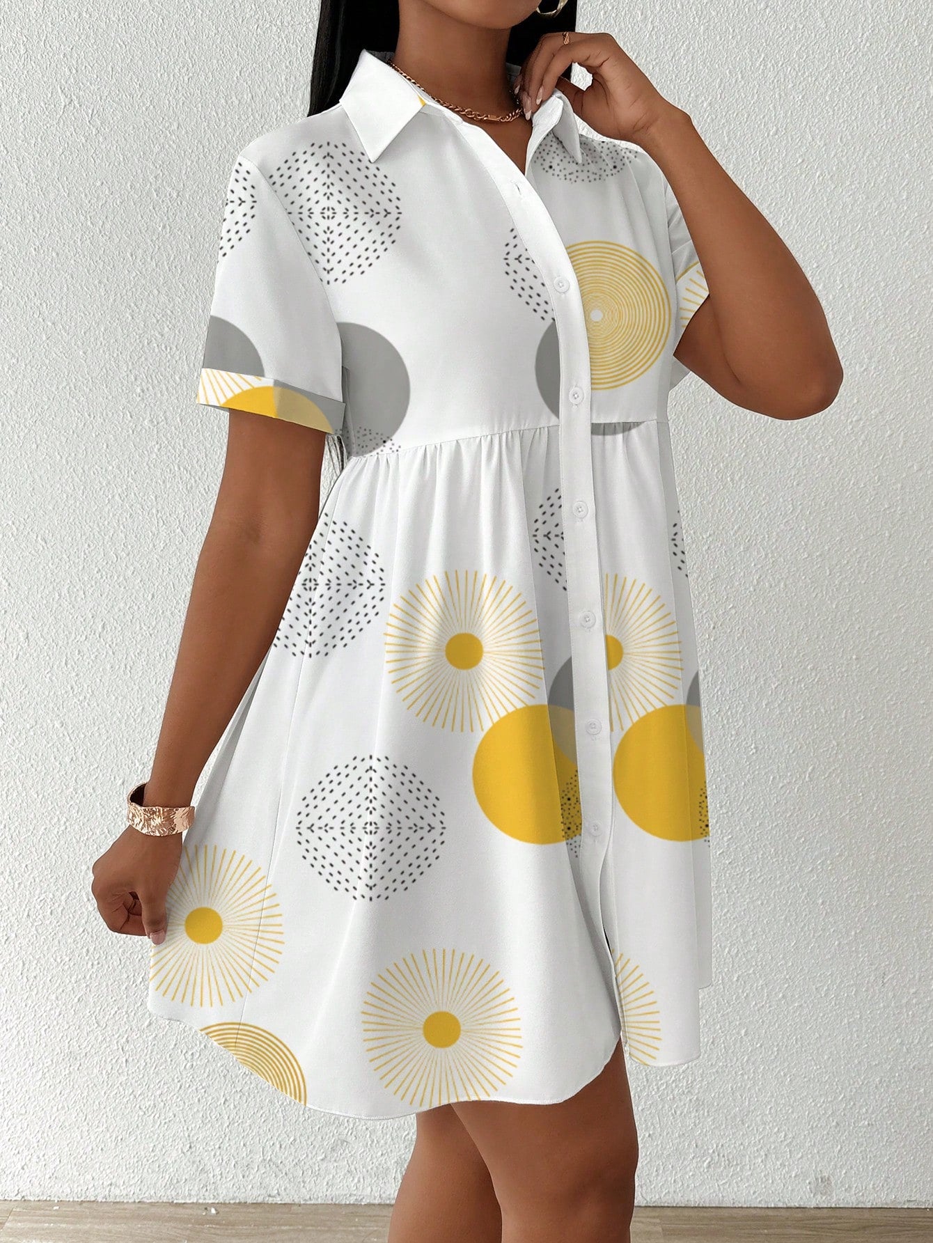 Slayr Women's Summer Geometric Print Short Sleeve Loose Babydoll Casual Shirt,Short Sleeve Tops