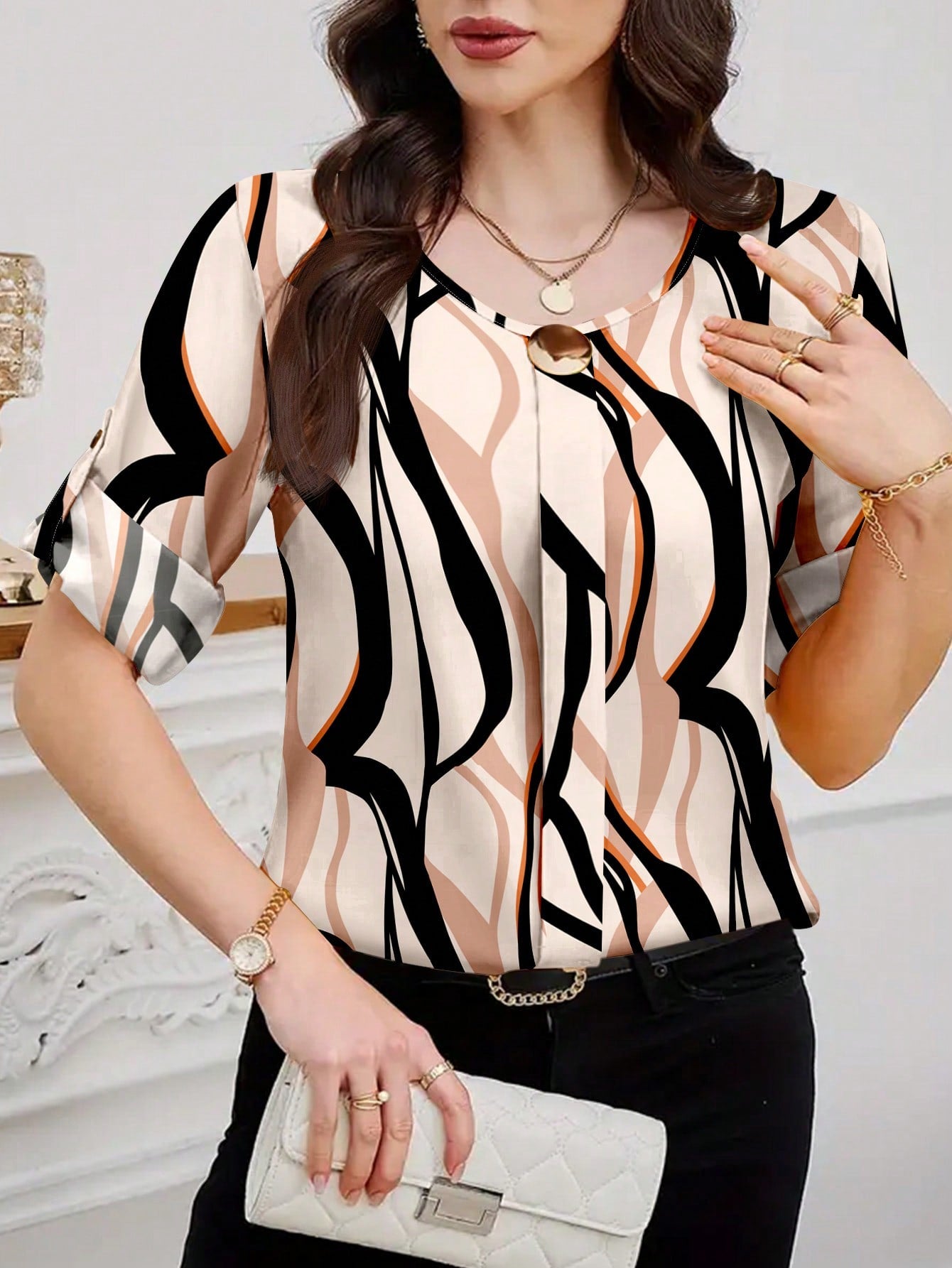 Clasi Women Solid Roll Up Sleeve Blouse