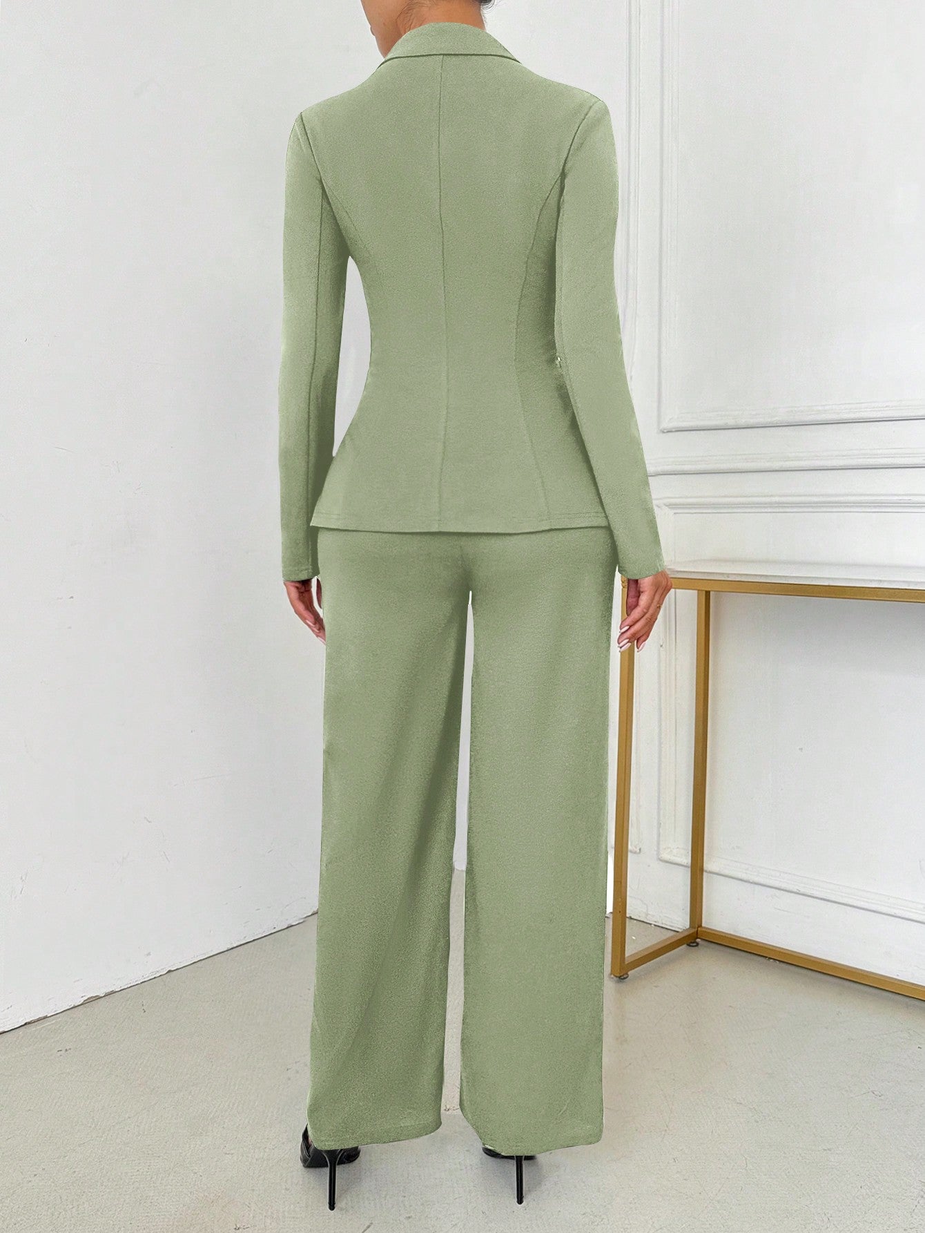 SXY Women's Elegant Single Breasted Notched Collar Blazer Jacket And Trouser Suit Set