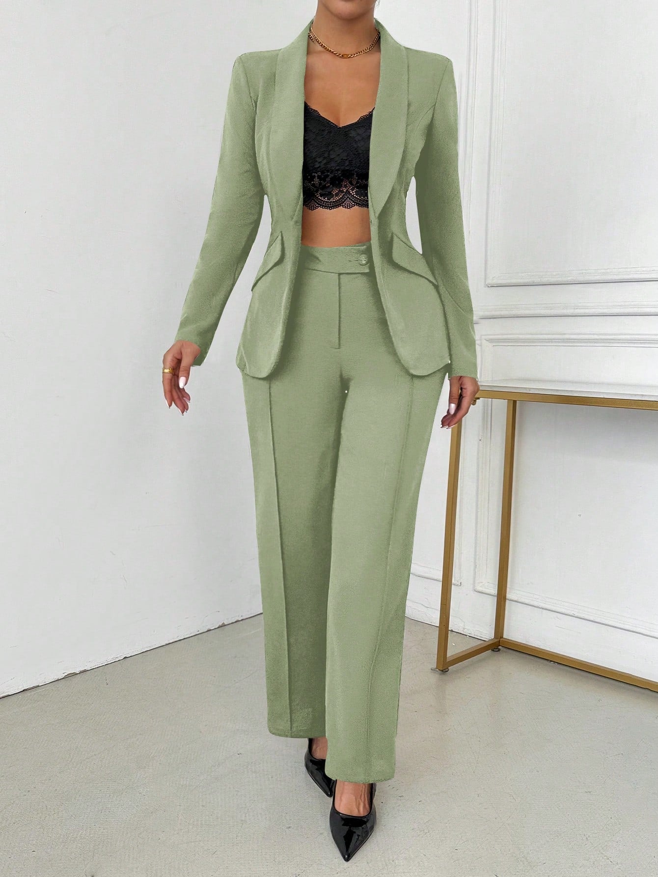 SXY Women's Elegant Single Breasted Notched Collar Blazer Jacket And Trouser Suit Set