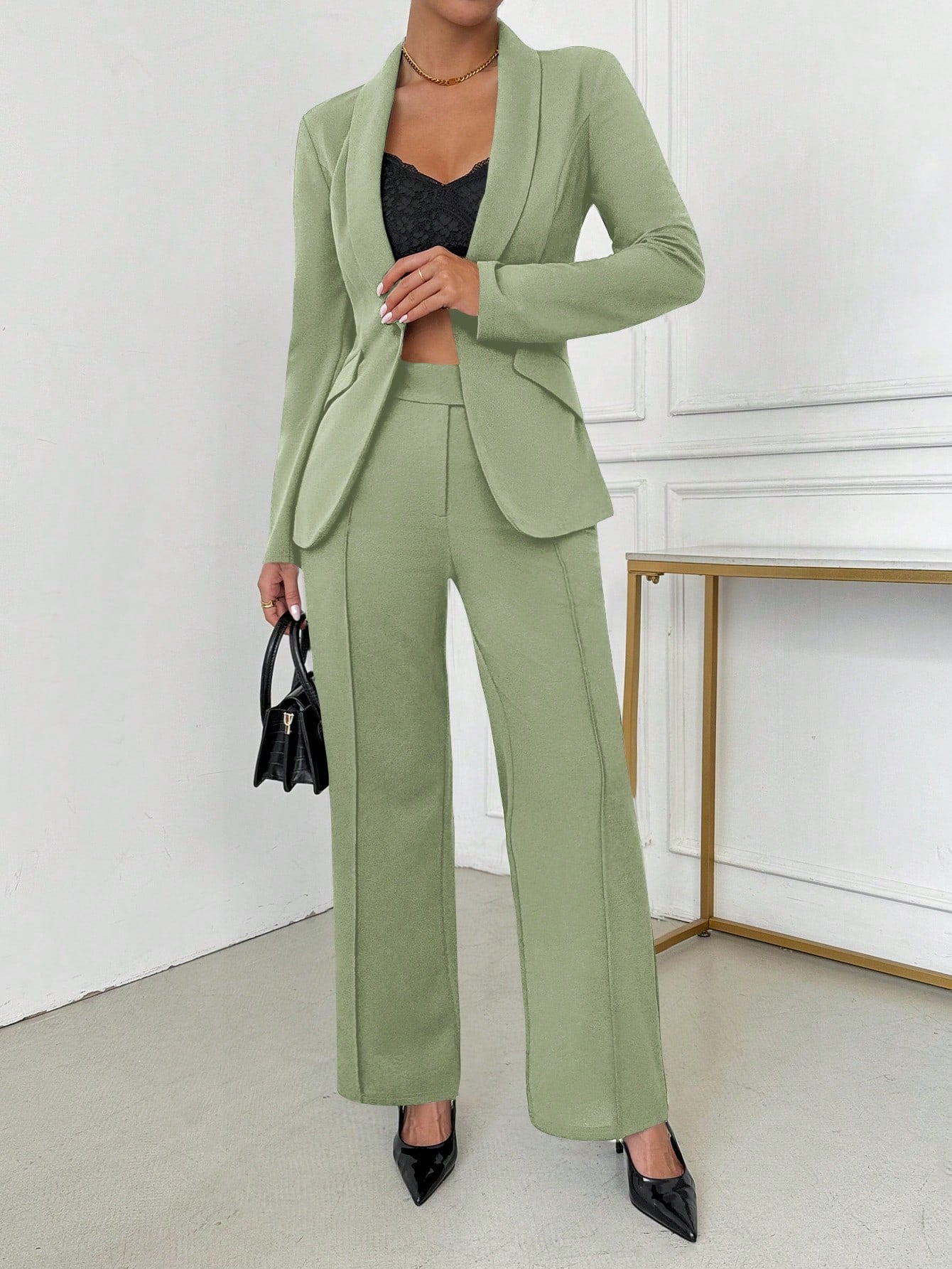 SXY Women's Elegant Single Breasted Notched Collar Blazer Jacket And Trouser Suit Set