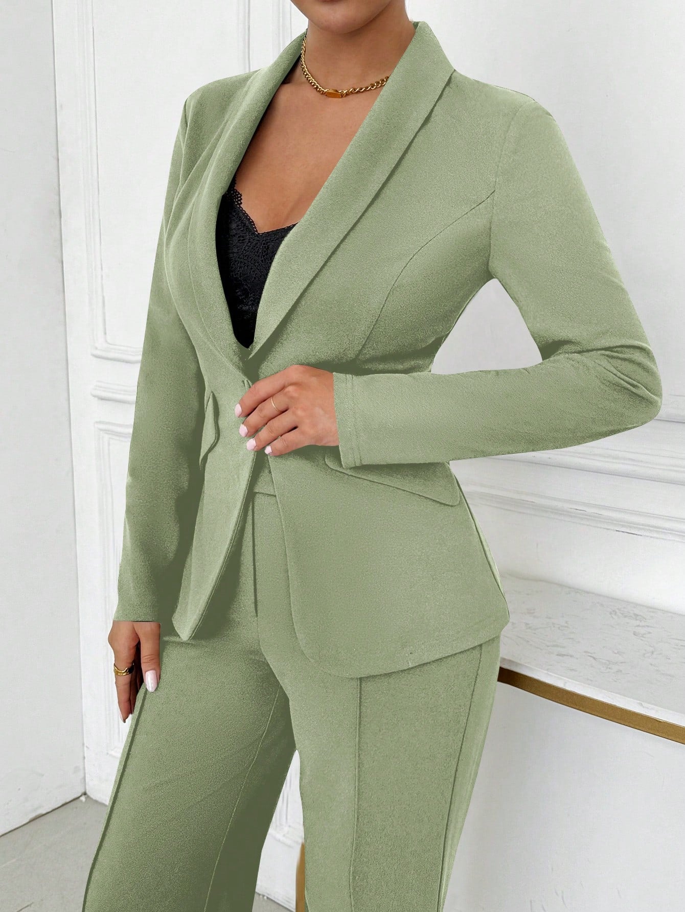 SXY Women's Elegant Single Breasted Notched Collar Blazer Jacket And Trouser Suit Set