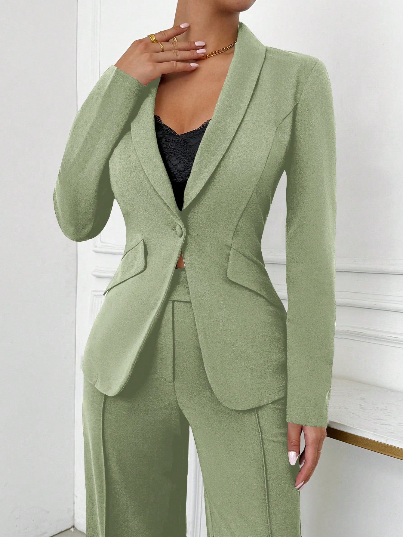 SXY Women's Elegant Single Breasted Notched Collar Blazer Jacket And Trouser Suit Set