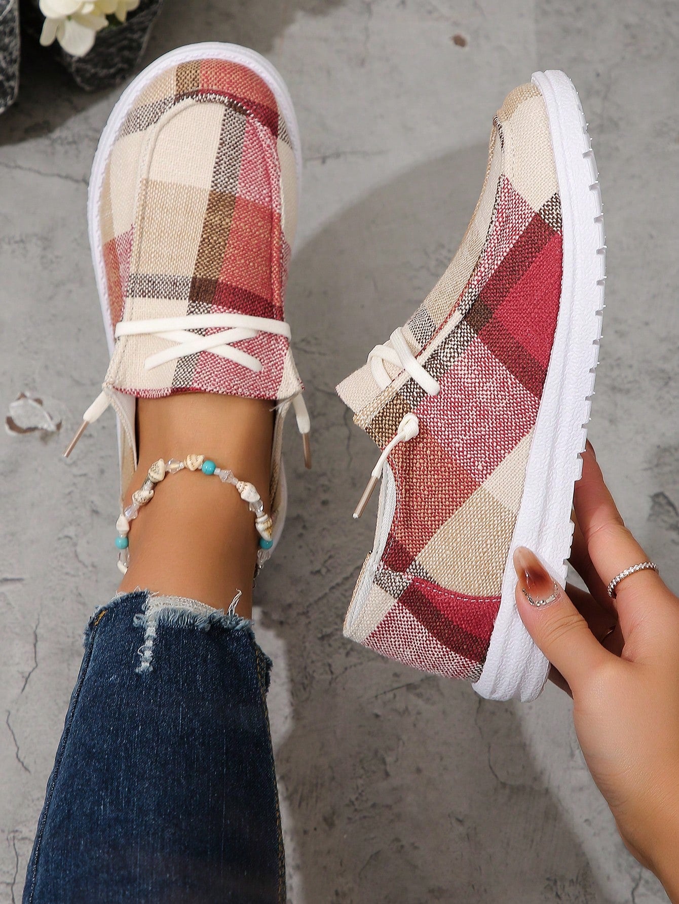 Casual Multi-Color Lightweight Winter Outdoor Sports Shoes, Women's Canvas Material Lace-Up Warm Thermal Lined Flat Leisure Sneakers