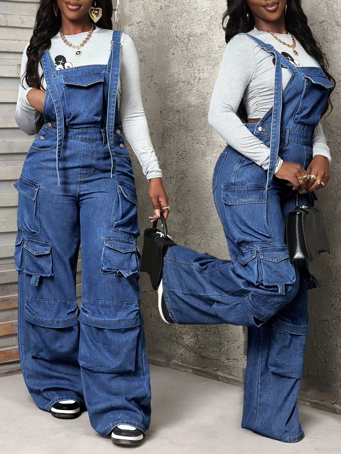 Slayr Women's Multi Pockets Casual All-Match Denim Bib Pants