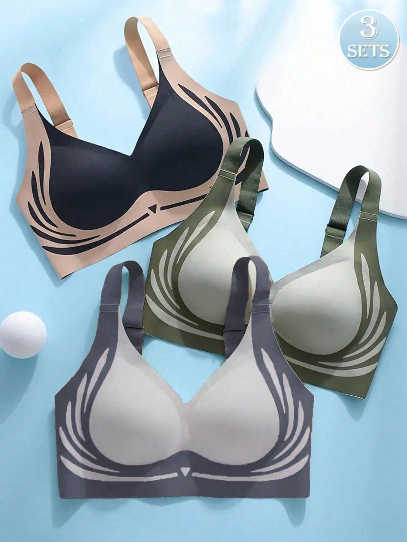 3pcs Seamless Wireless Bra For Women, Comfortable Lift & Support, No Side Bulge, Prevent Sagging, T-Back Design