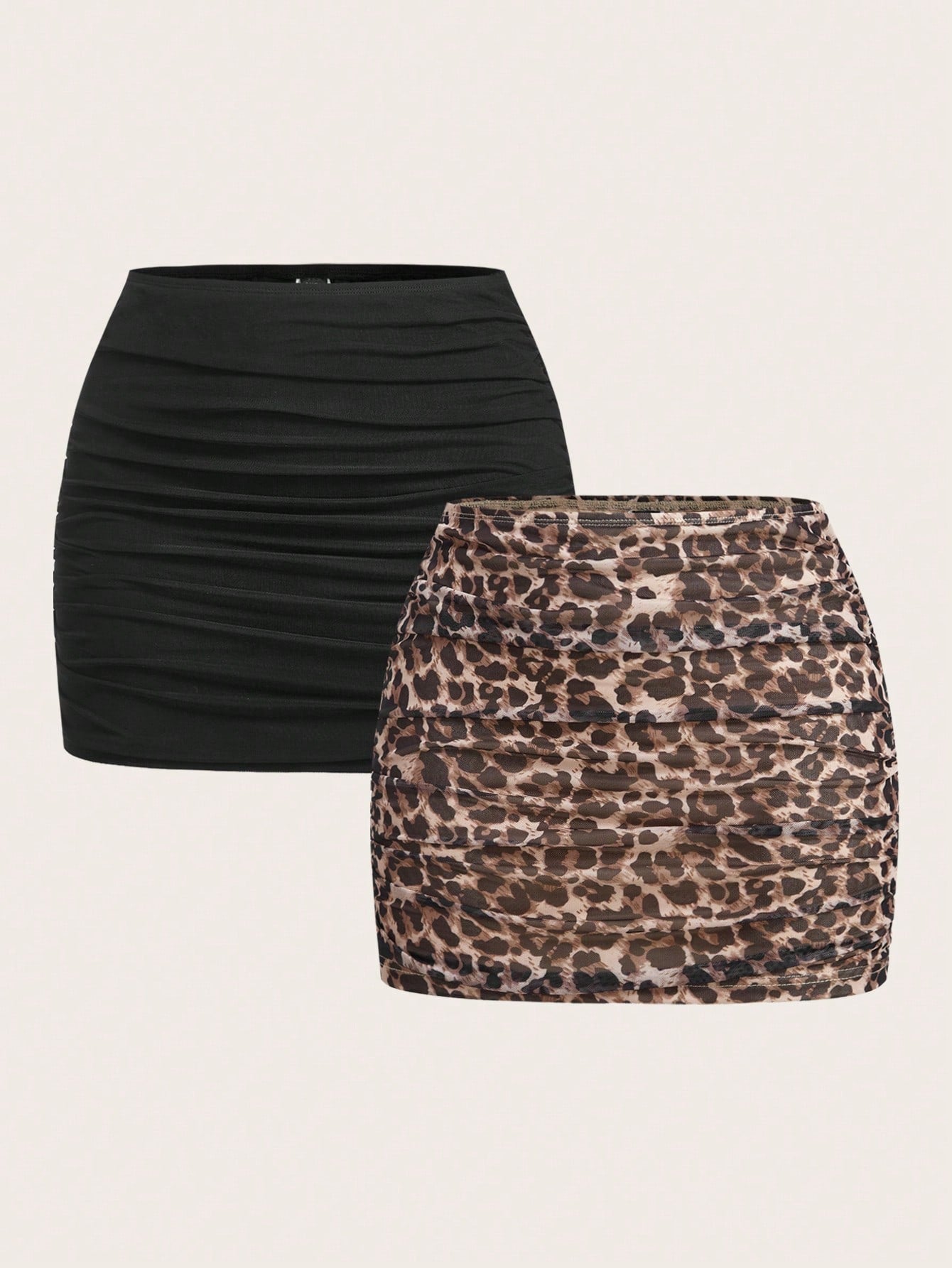 EZwear 2pcs Mesh Double Layer See-Through Bodycon Mini Skirt Set