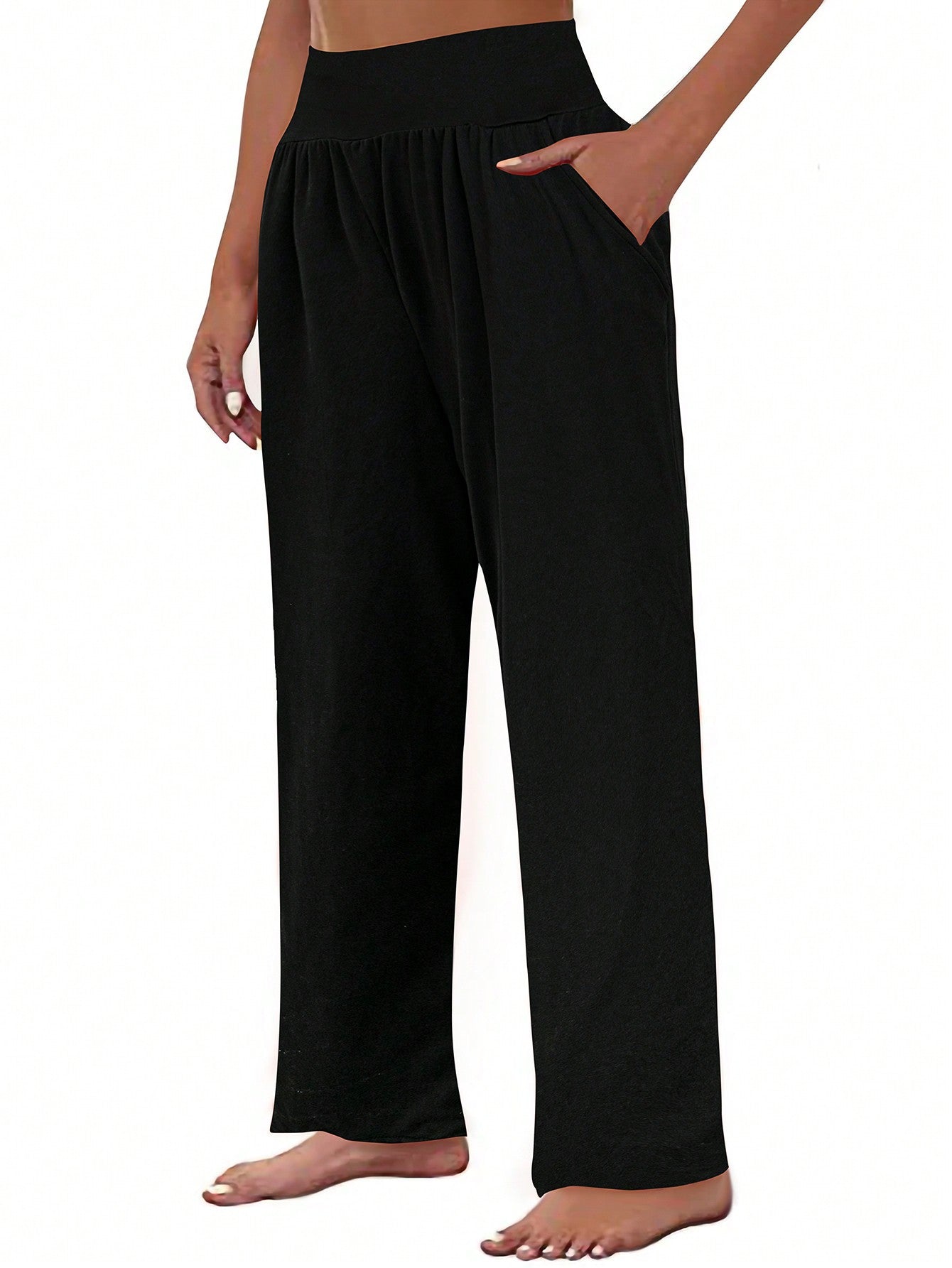 3pcs Plus Size Women Set, Knitted Wide Leg Pants In Pink, Gray & Black, Casual Outfits With Pockets, Autumn/Winter