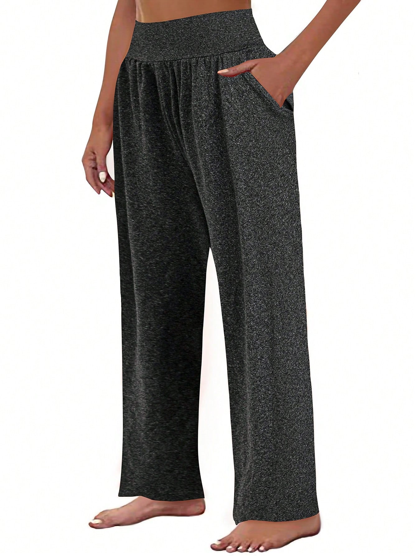 3pcs Plus Size Women Set, Knitted Wide Leg Pants In Pink, Gray & Black, Casual Outfits With Pockets, Autumn/Winter