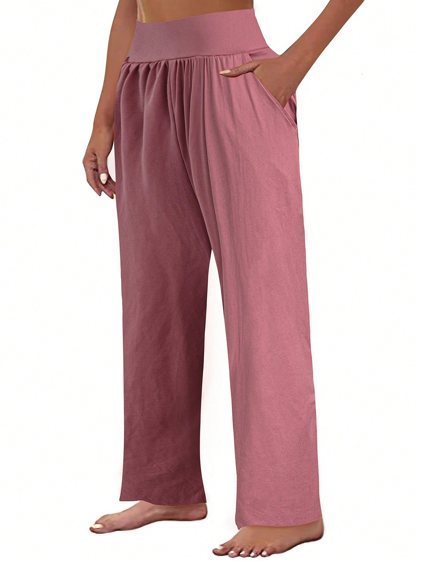 3pcs Plus Size Women Set, Knitted Wide Leg Pants In Pink, Gray & Black, Casual Outfits With Pockets, Autumn/Winter