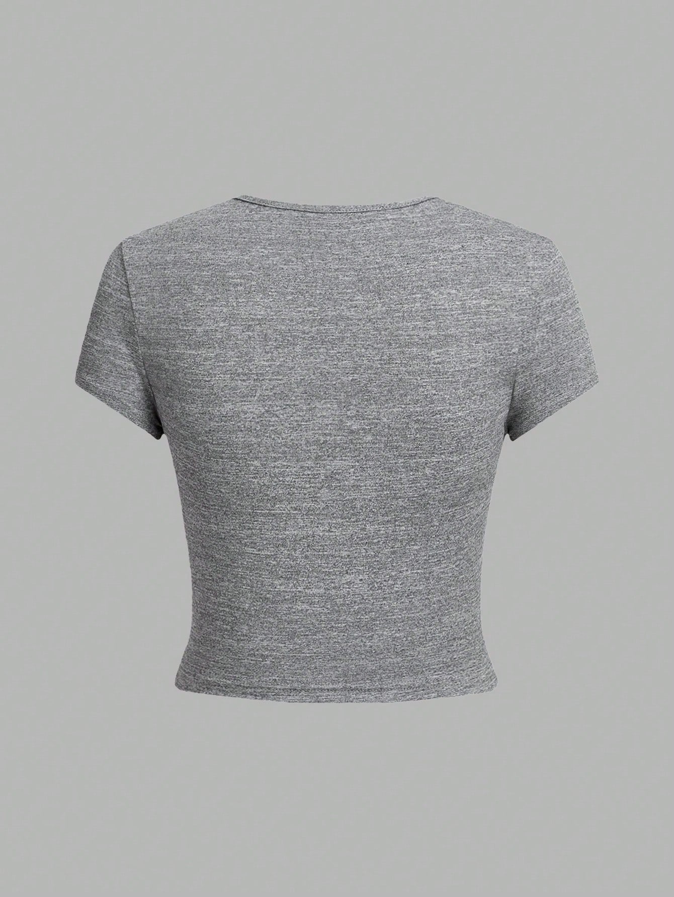 EZwear 4pcs/Pack Women Solid Color   Leopard Print Round Neck Short Sleeve T-Shirt