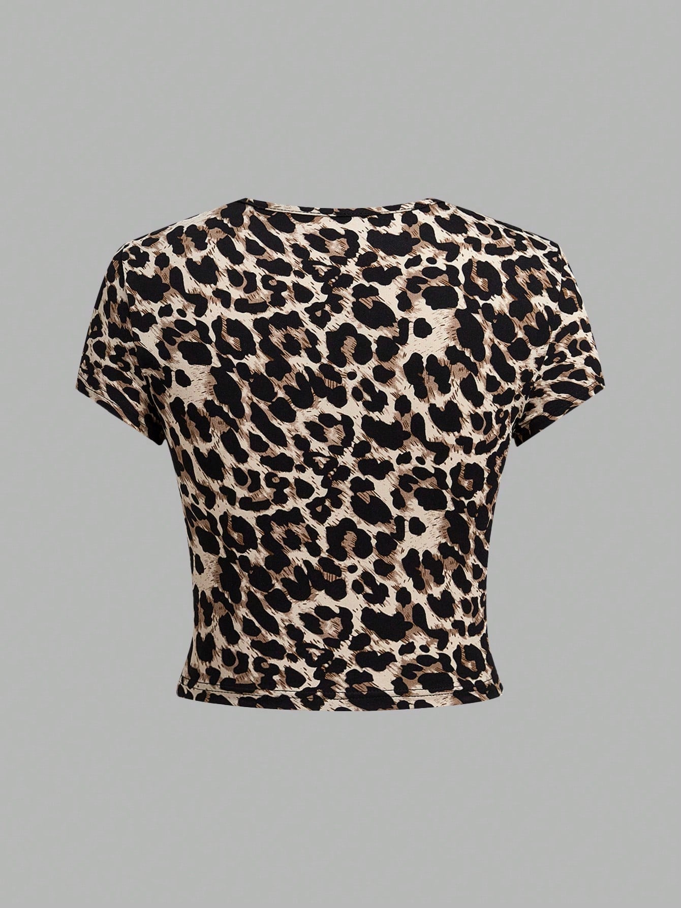 EZwear 4pcs/Pack Women Solid Color   Leopard Print Round Neck Short Sleeve T-Shirt