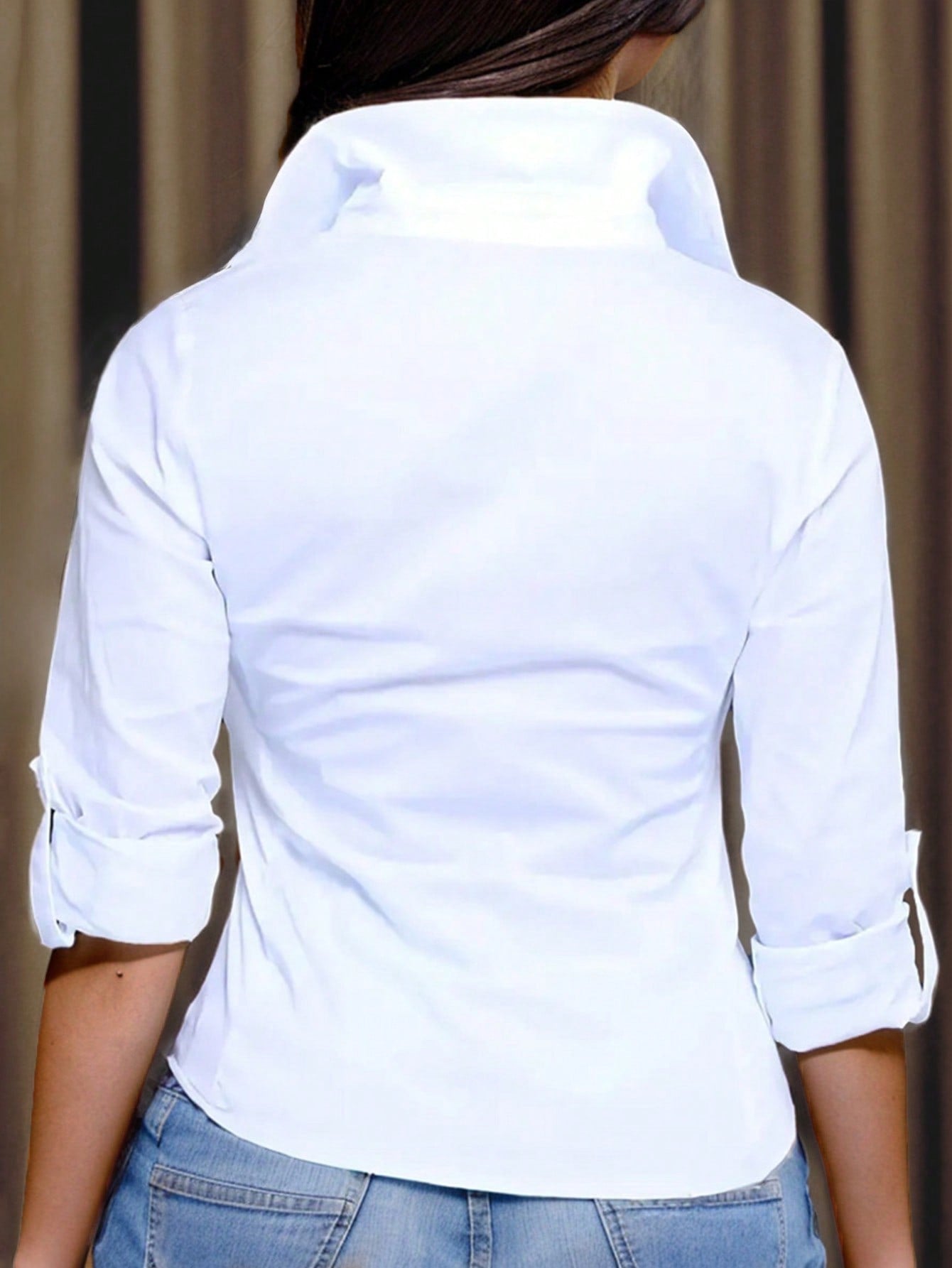 Relaxiva Women's Solid Color Rolled Sleeve Shirt,Long Sleeve Tops