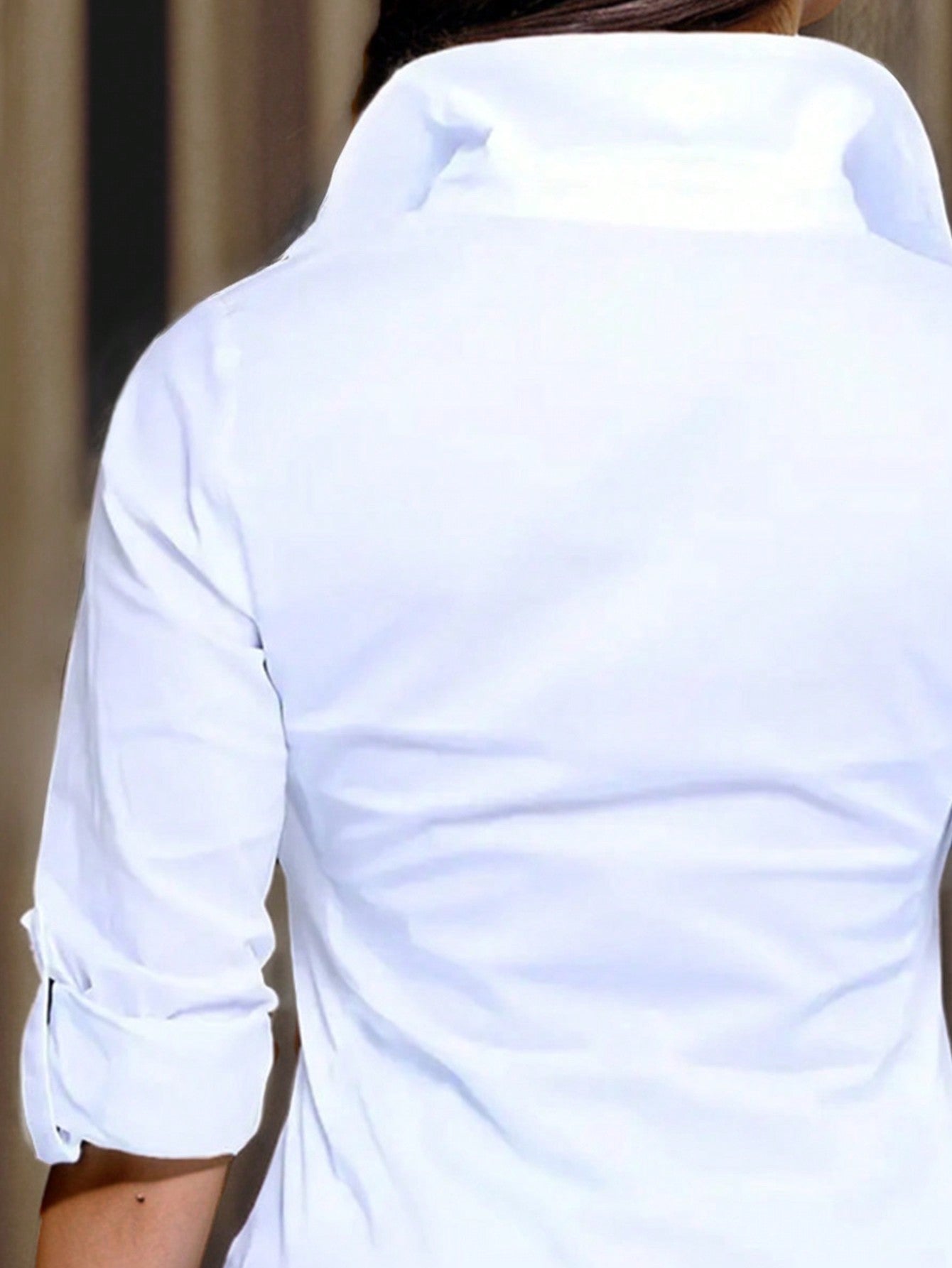 Relaxiva Women's Solid Color Rolled Sleeve Shirt,Long Sleeve Tops