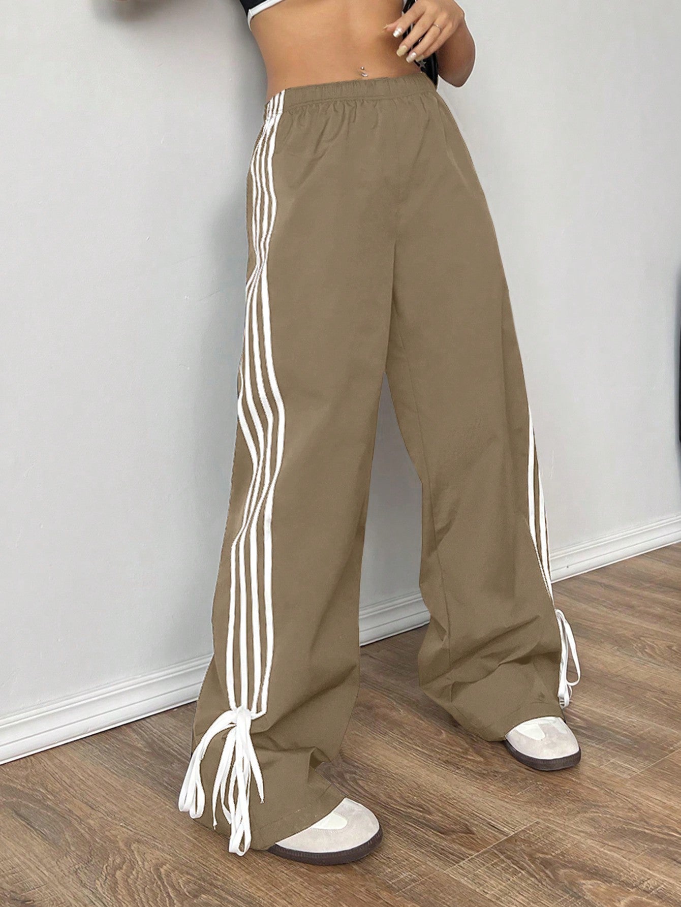 EZwear Women Casual Leopard Print Side Bow Tie Pants