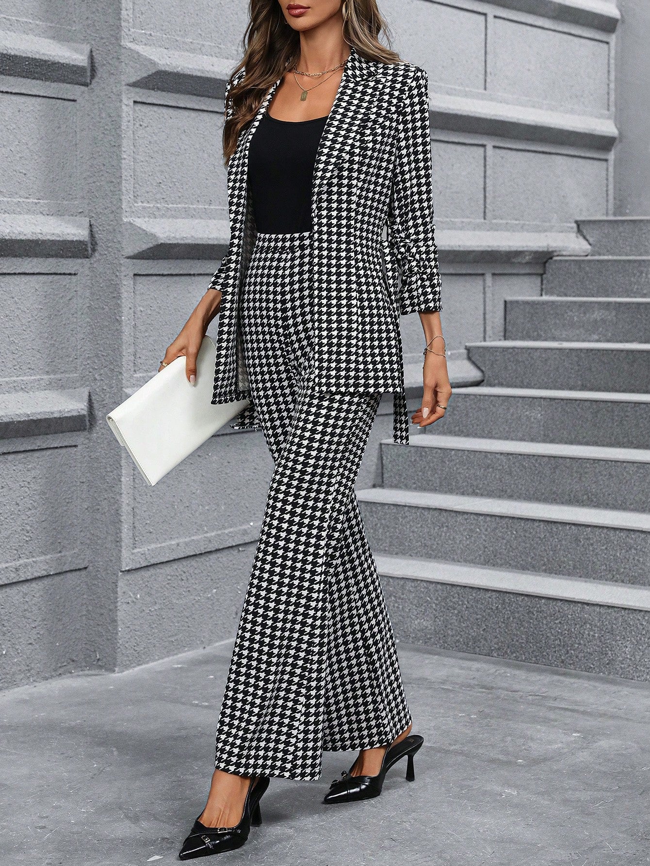 Clasi Ladies Belted Three-quarter Sleeve Suit With Pleats