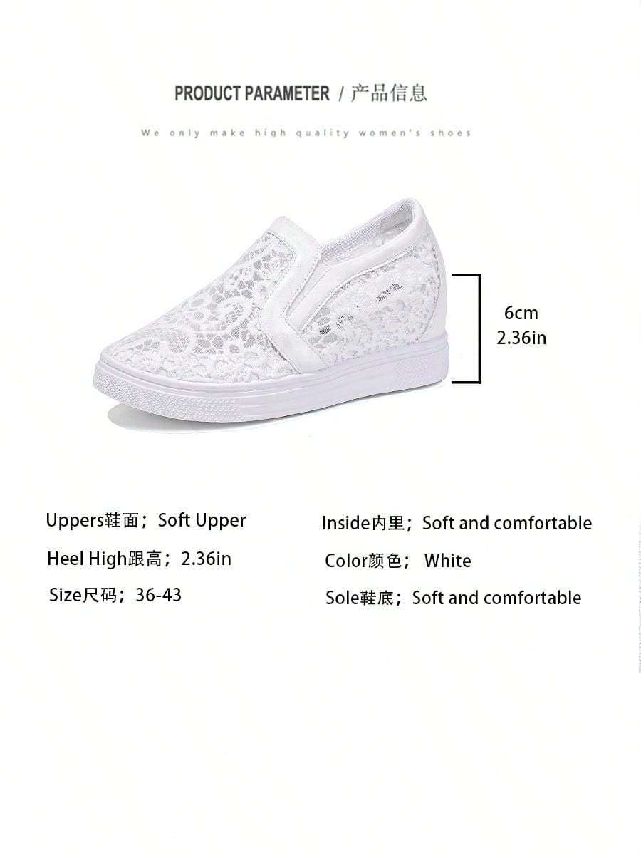 Ladies White Lace Breathable Elegant Fashionable All-Match Wedge Thick Sole Sneakers