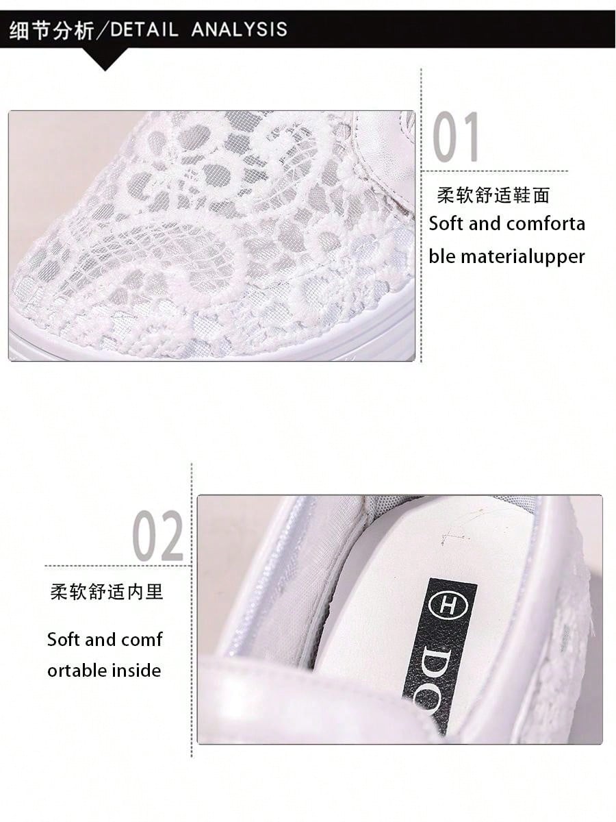 Ladies White Lace Breathable Elegant Fashionable All-Match Wedge Thick Sole Sneakers