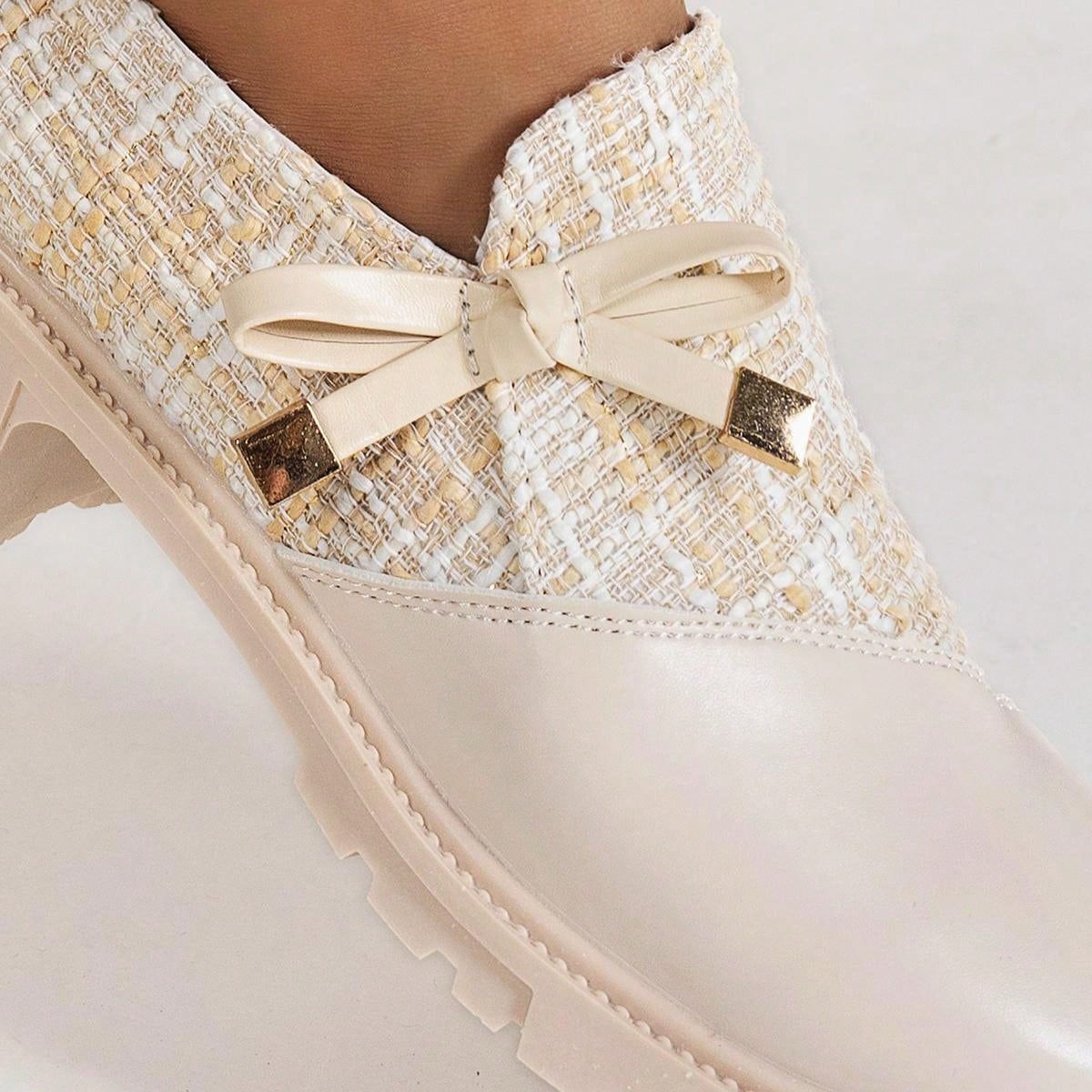 New Arrival Women's High Heel Formal Shoes, Thick Plaid And Patchwork Detailing, With Bowknot And Thick Sole For Retro Look