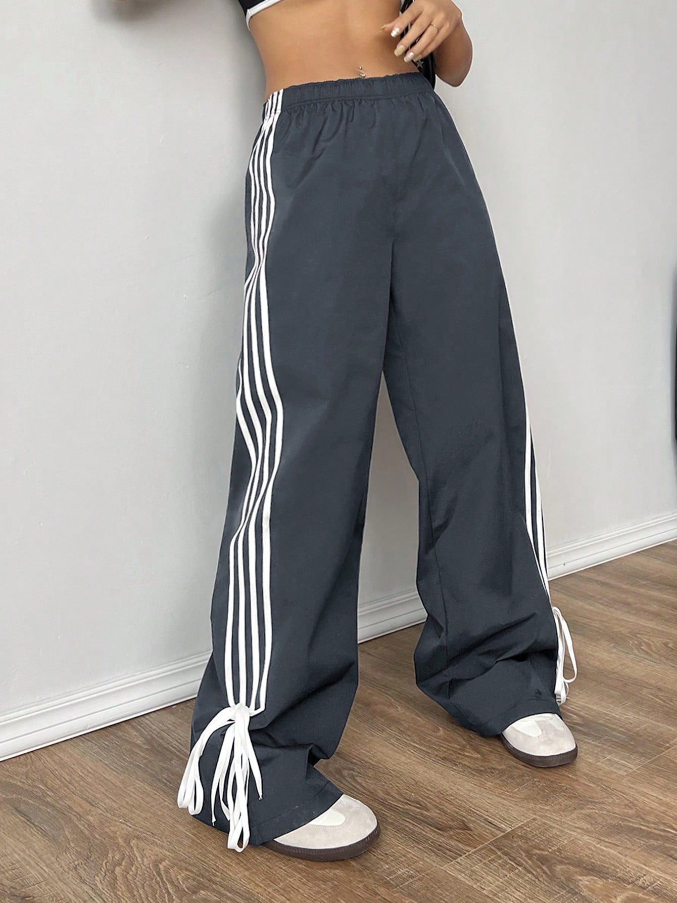 EZwear Women Casual Leopard Print Side Bow Tie Pants