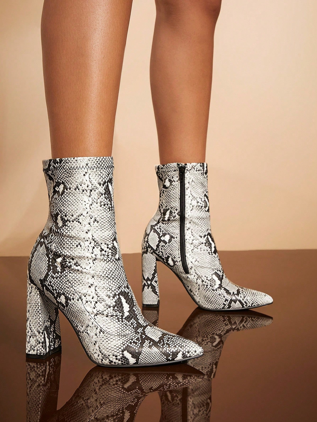 SHUZIA Snake Print Stretch PU Bootie With Tie On Top Of Counter Christmas Holiday Vacay Vibe For Fall And Winter New Year Holiday Valentine Gifts Summer Shoes