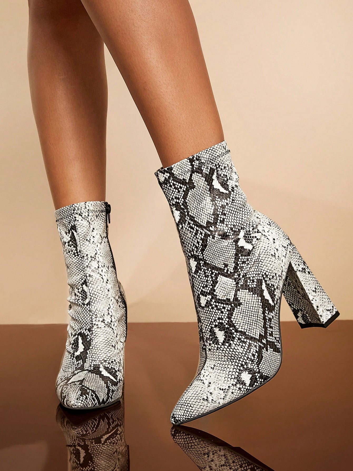 SHUZIA Snake Print Stretch PU Bootie With Tie On Top Of Counter Christmas Holiday Vacay Vibe For Fall And Winter New Year Holiday Valentine Gifts Summer Shoes