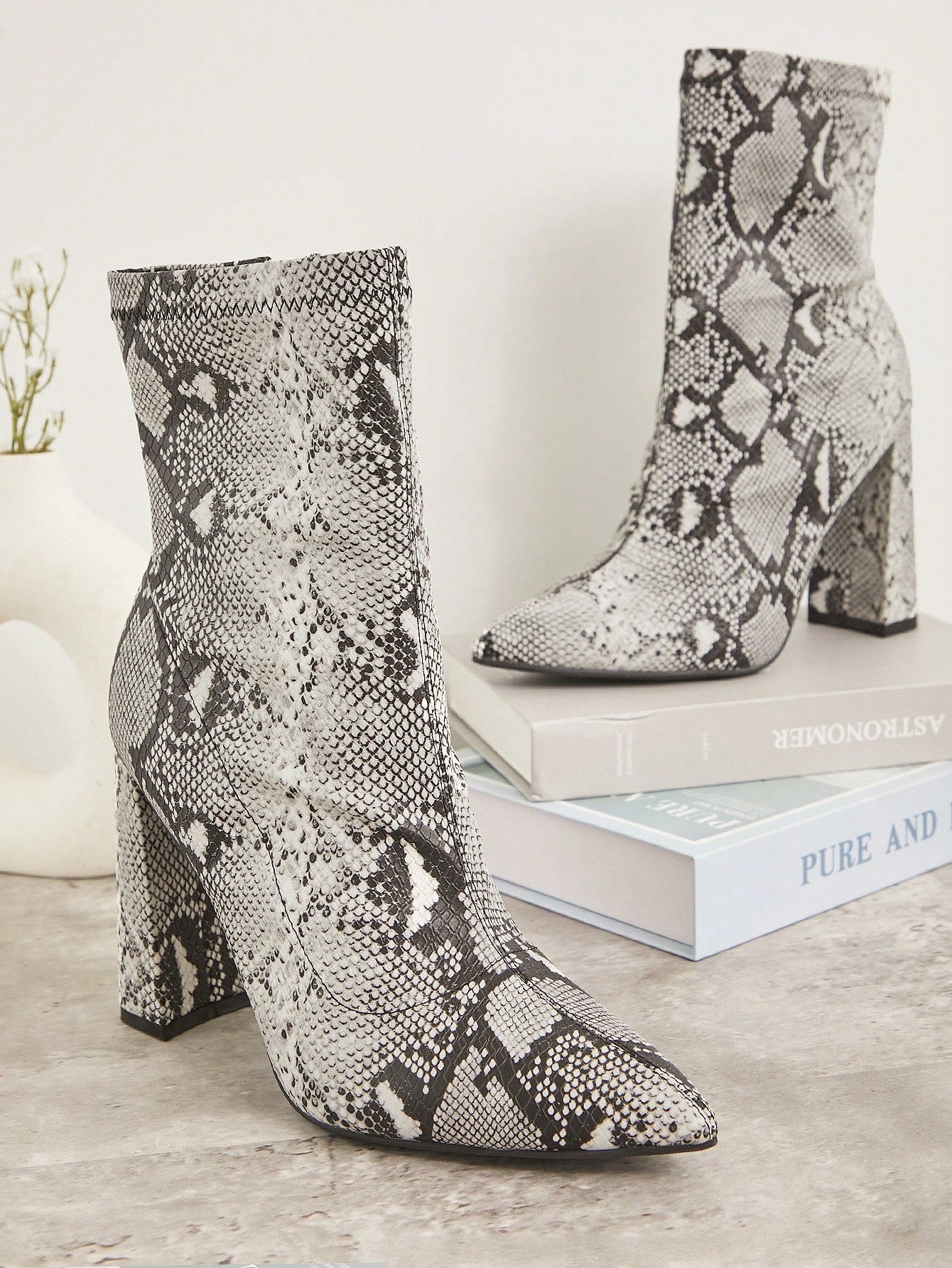 SHUZIA Snake Print Stretch PU Bootie With Tie On Top Of Counter Christmas Holiday Vacay Vibe For Fall And Winter New Year Holiday Valentine Gifts Summer Shoes