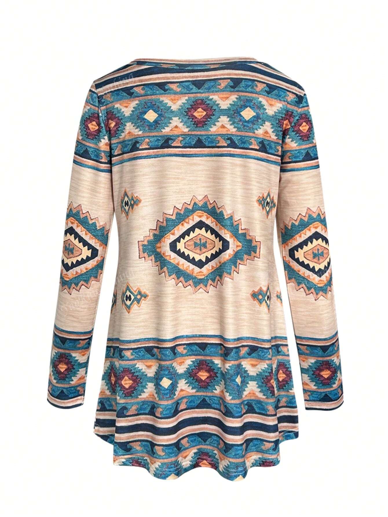 1pc Women's Retro Round Neck Fashionable Long T-Shirt Top