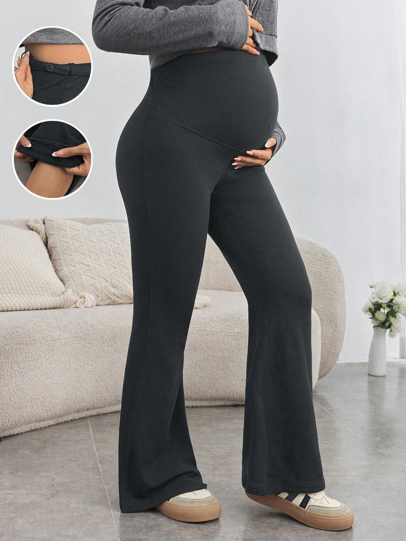 Maternity Adjustable Waist Skinny Flared Long Pants With Super High Waist