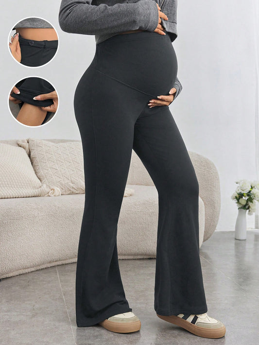 Maternity Adjustable Waist Skinny Flared Long Pants With Super High Waist