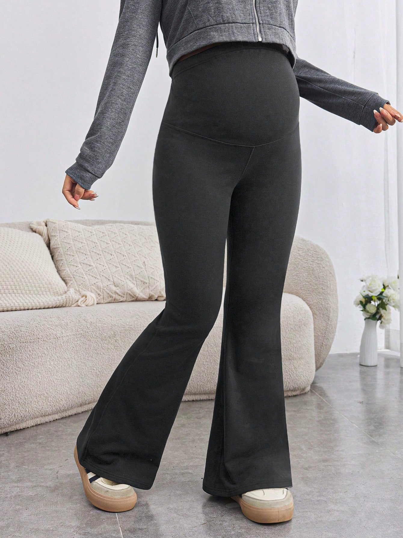 Maternity Adjustable Waist Skinny Flared Long Pants With Super High Waist
