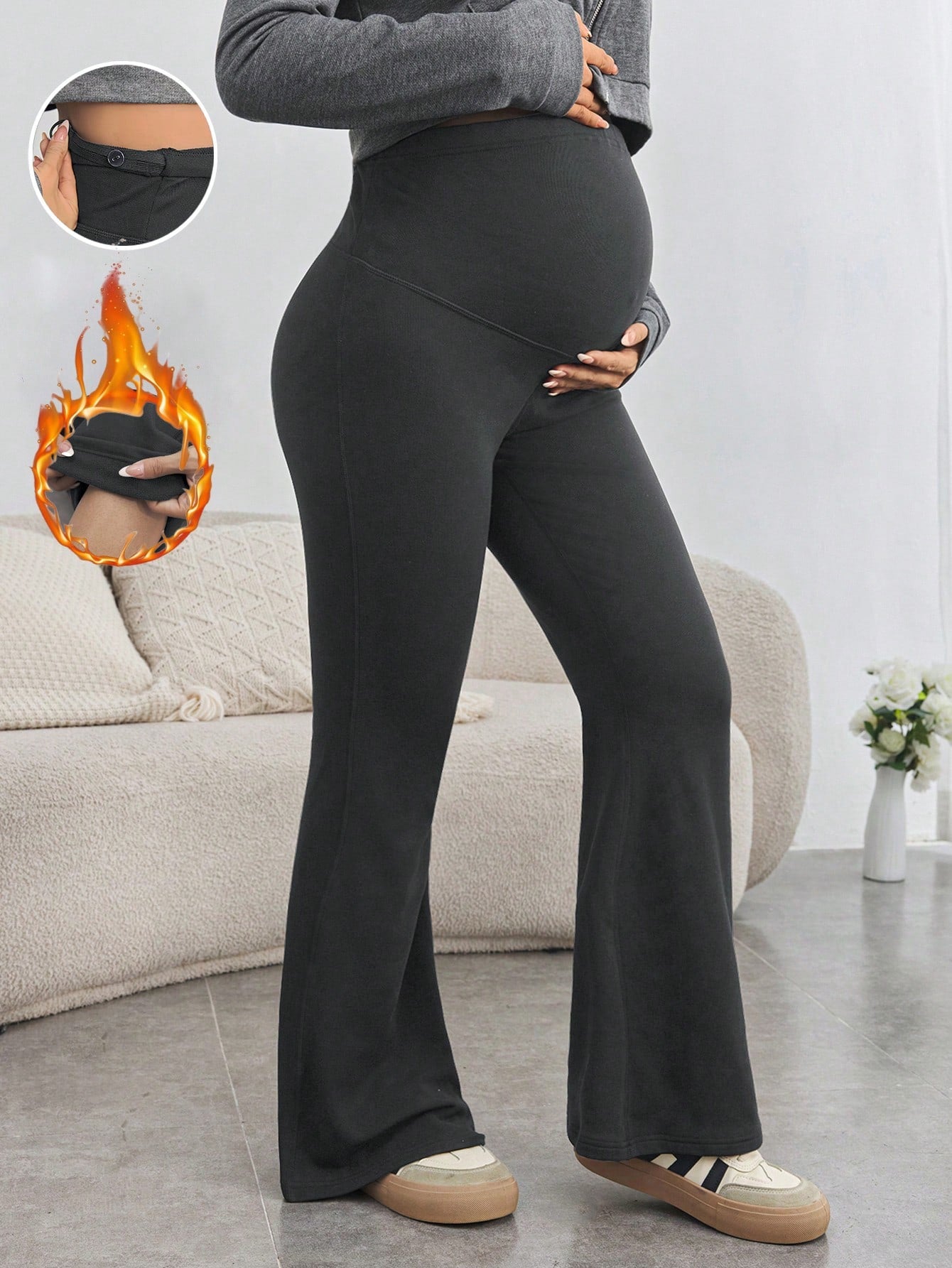 Maternity Adjustable Waist Skinny Flared Long Pants With Super High Waist