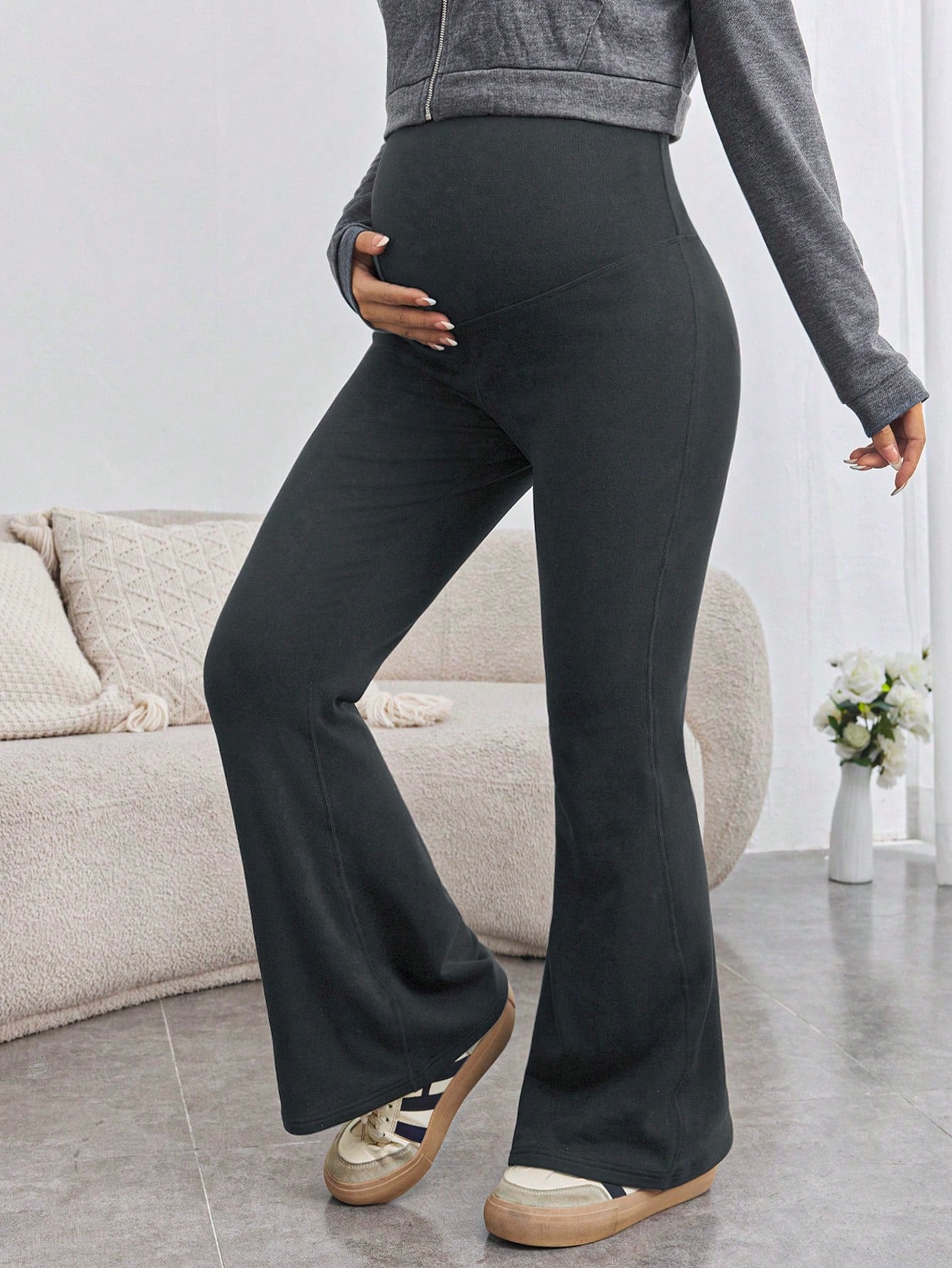 Maternity Adjustable Waist Skinny Flared Long Pants With Super High Waist