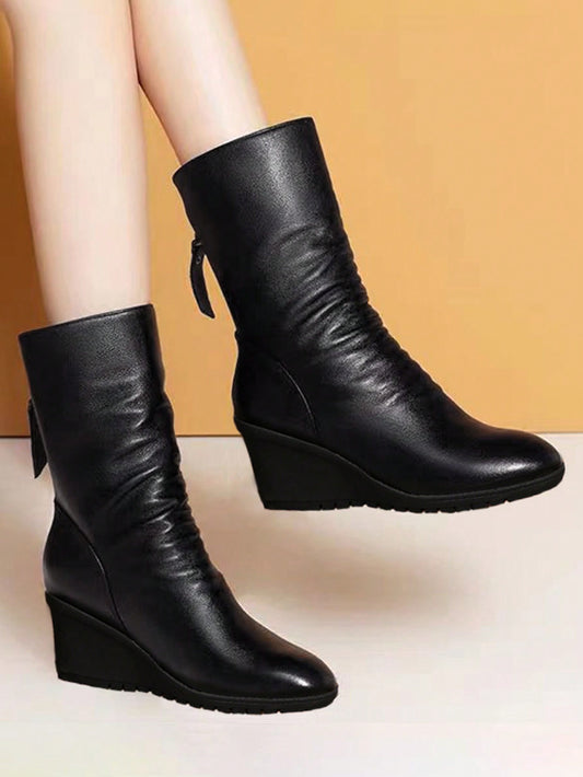 Women Mid-Calf Boots, Flat Heel, Fashion & Comfy Wedge Boots, Autumn/Winter,Fashion Match Red Dress