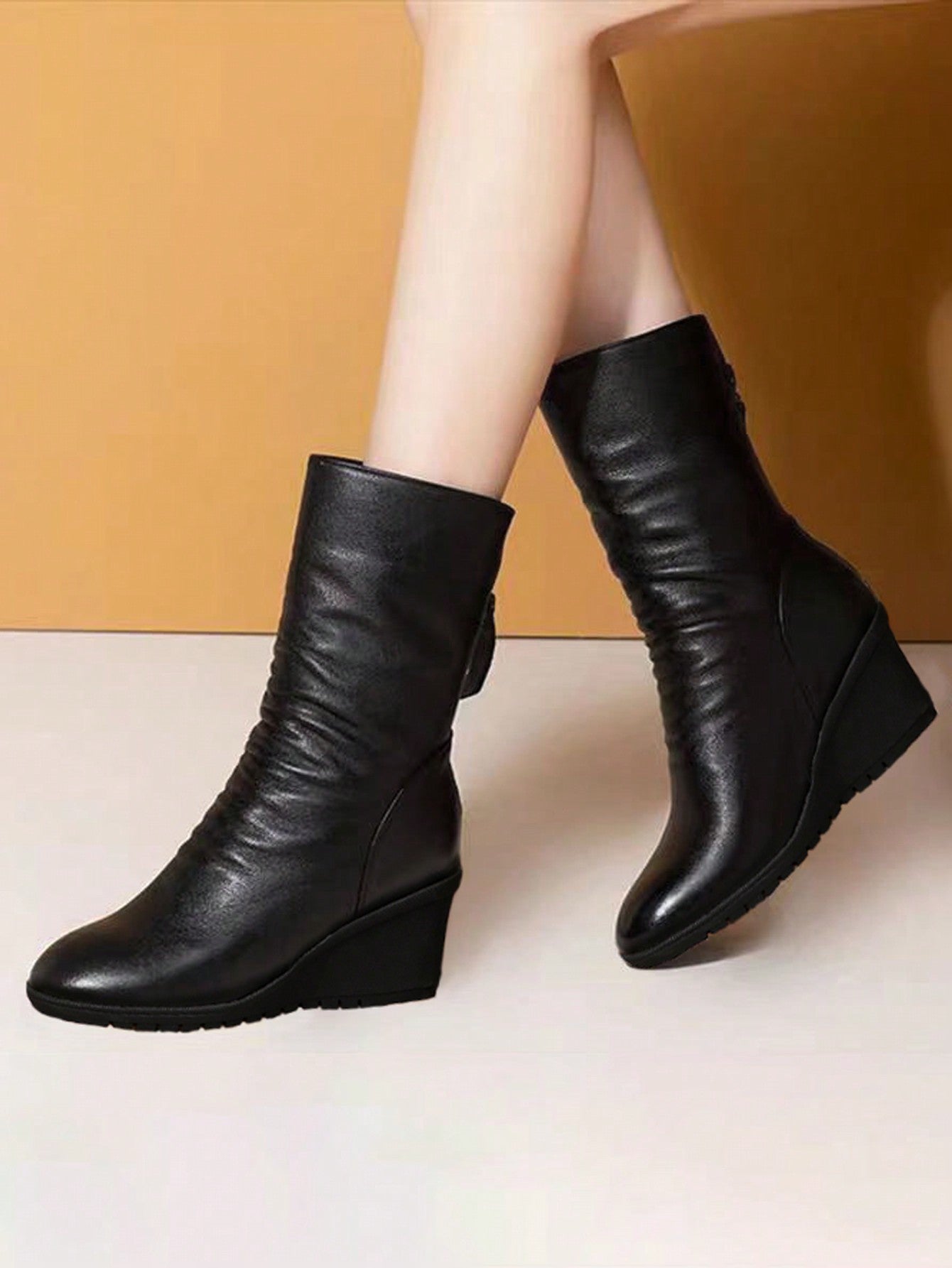 Women Mid-Calf Boots, Flat Heel, Fashion & Comfy Wedge Boots, Autumn/Winter,Fashion Match Red Dress