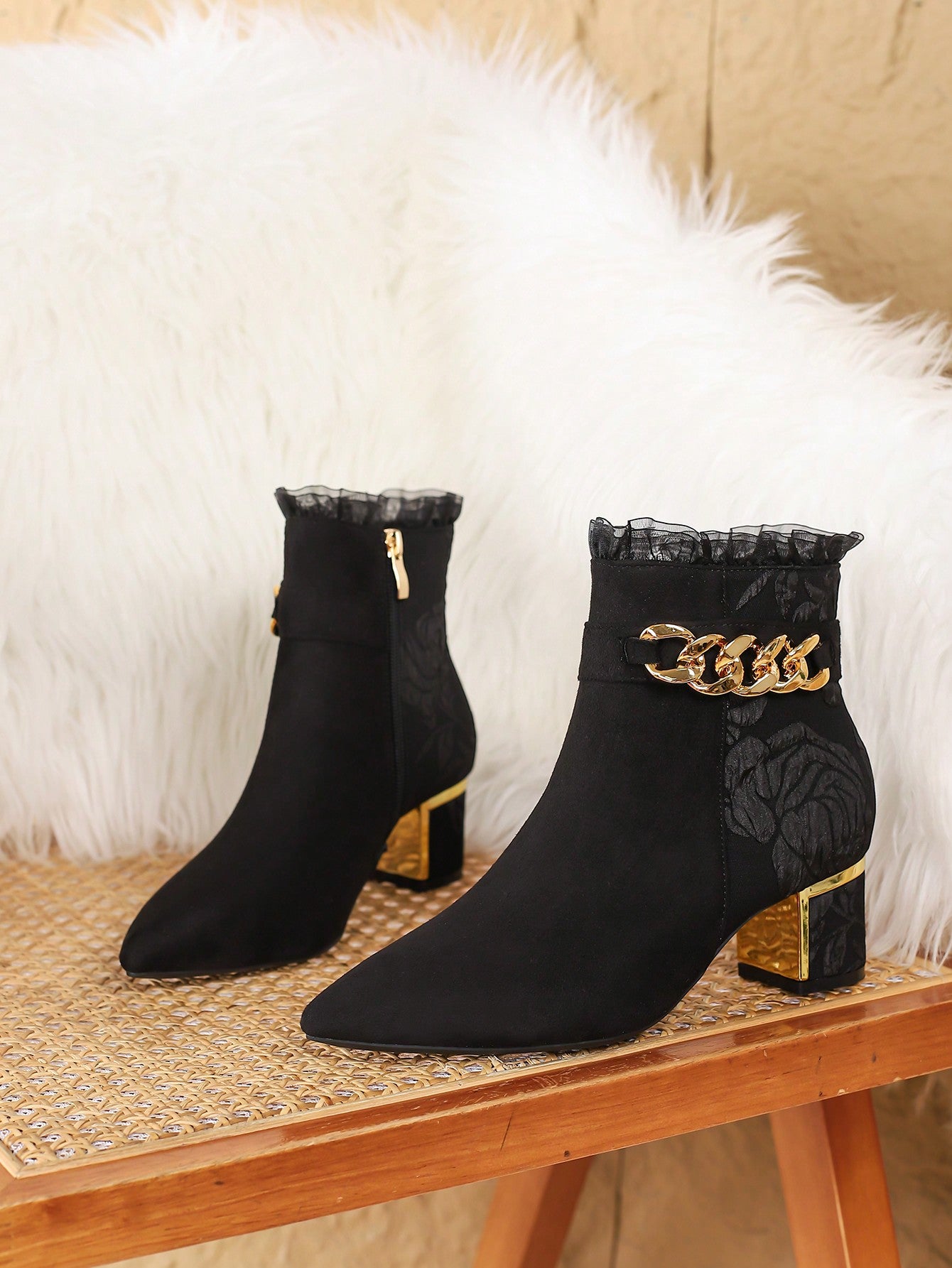 Fashionable Chunky Heel Boots, Lace Up Side Zipper Ankle Boots, Pointed Toe High Heel Booties