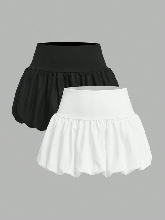 EZwear 2pcs Set Women Plain Floral Wrap A-Line Skirt