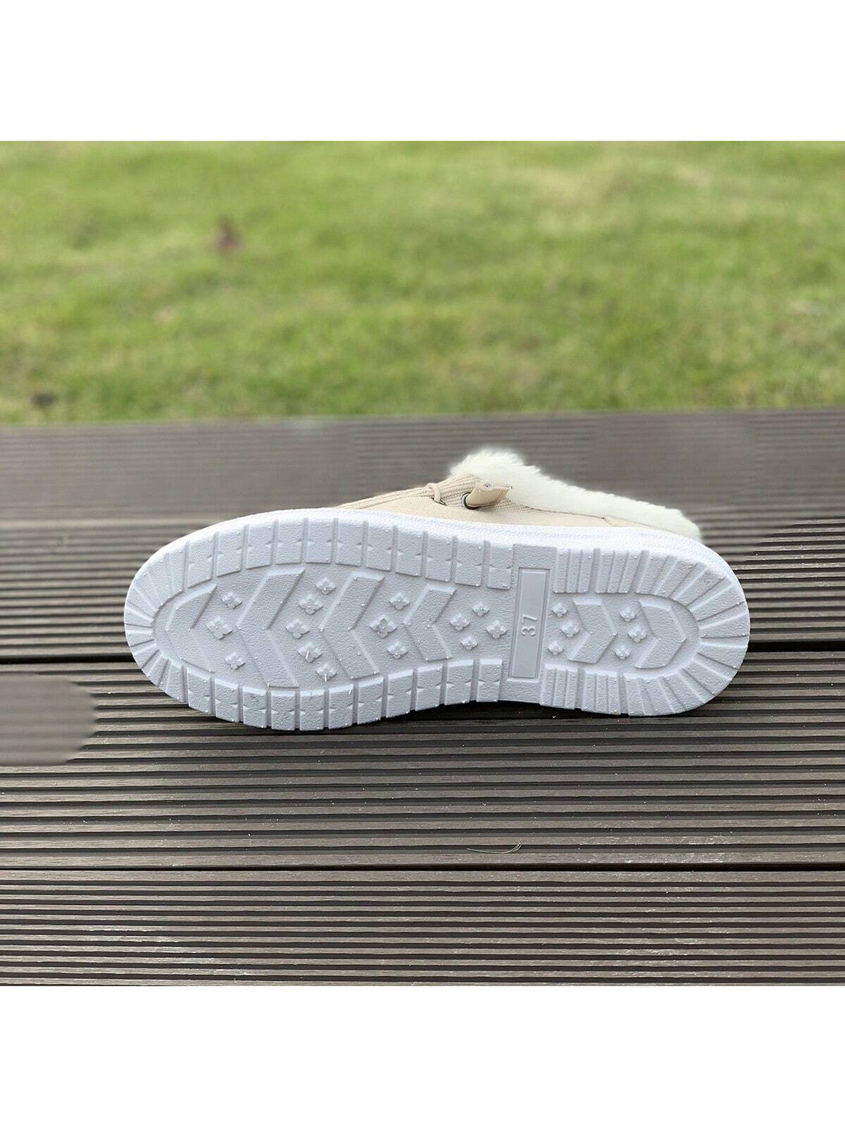 1 Pair Women Flat, Comfy, Non-Slip, Fluffy Lined Casual Sneakers, Versatile For Everyday Wear