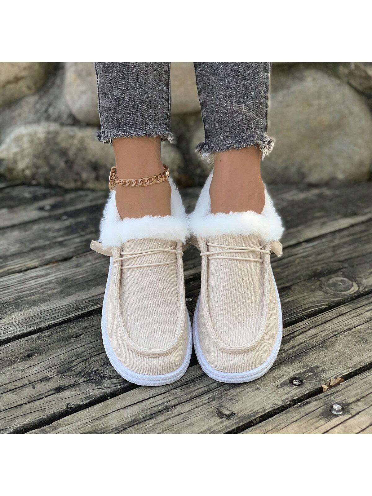 1 Pair Women Flat, Comfy, Non-Slip, Fluffy Lined Casual Sneakers, Versatile For Everyday Wear