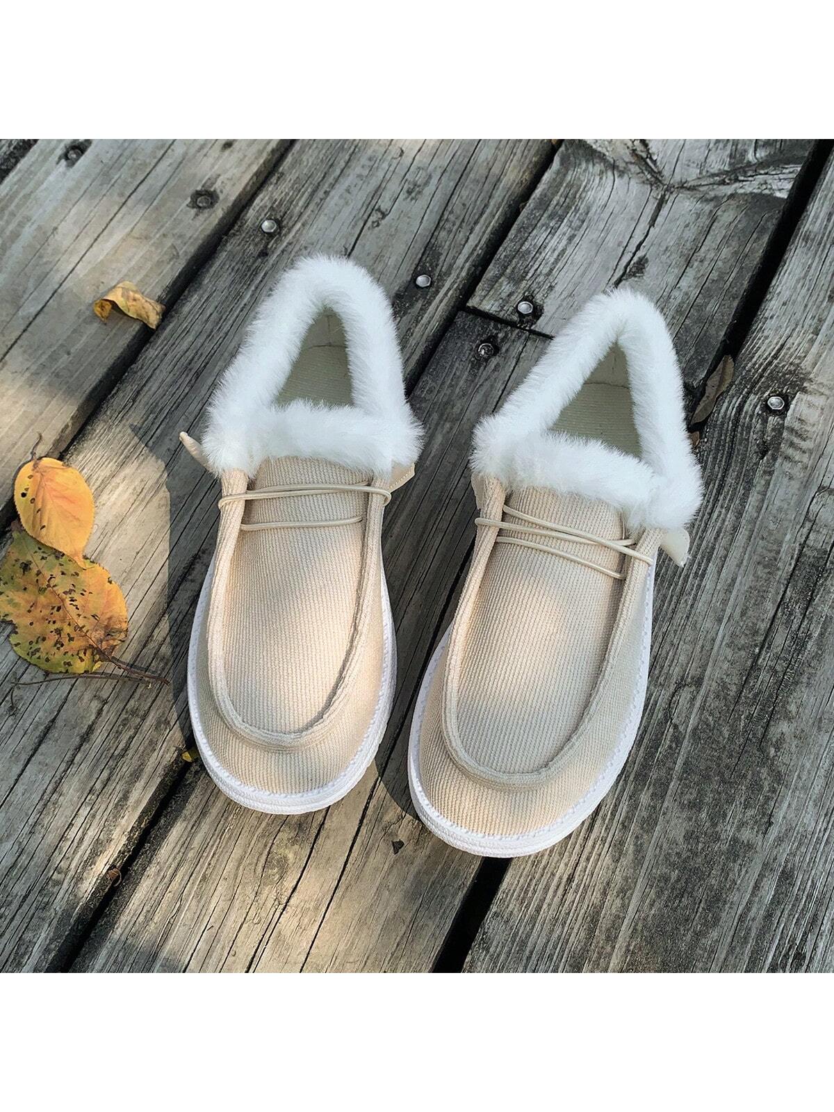 1 Pair Women Flat, Comfy, Non-Slip, Fluffy Lined Casual Sneakers, Versatile For Everyday Wear