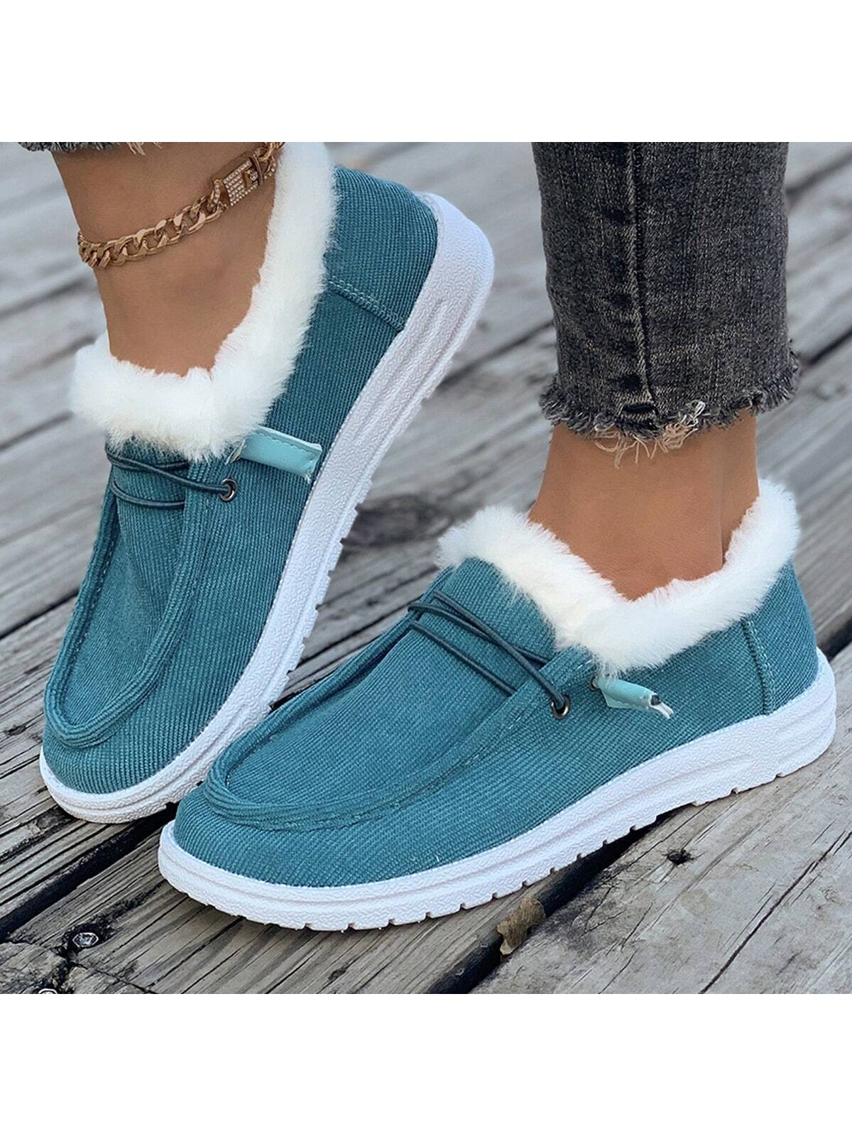 1 Pair Women Flat, Comfy, Non-Slip, Fluffy Lined Casual Sneakers, Versatile For Everyday Wear