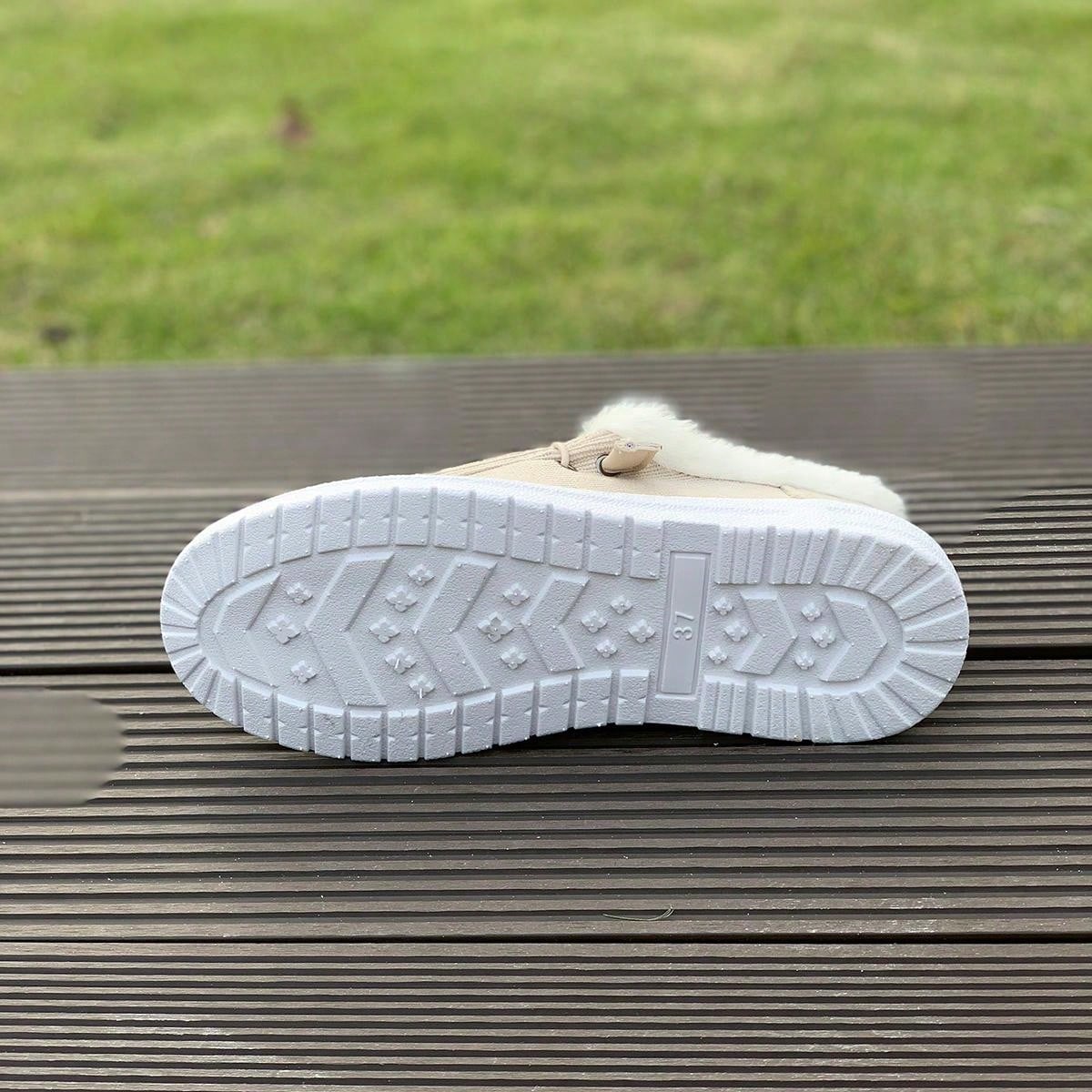 1 Pair Women Flat, Comfy, Non-Slip, Fluffy Lined Casual Sneakers, Versatile For Everyday Wear